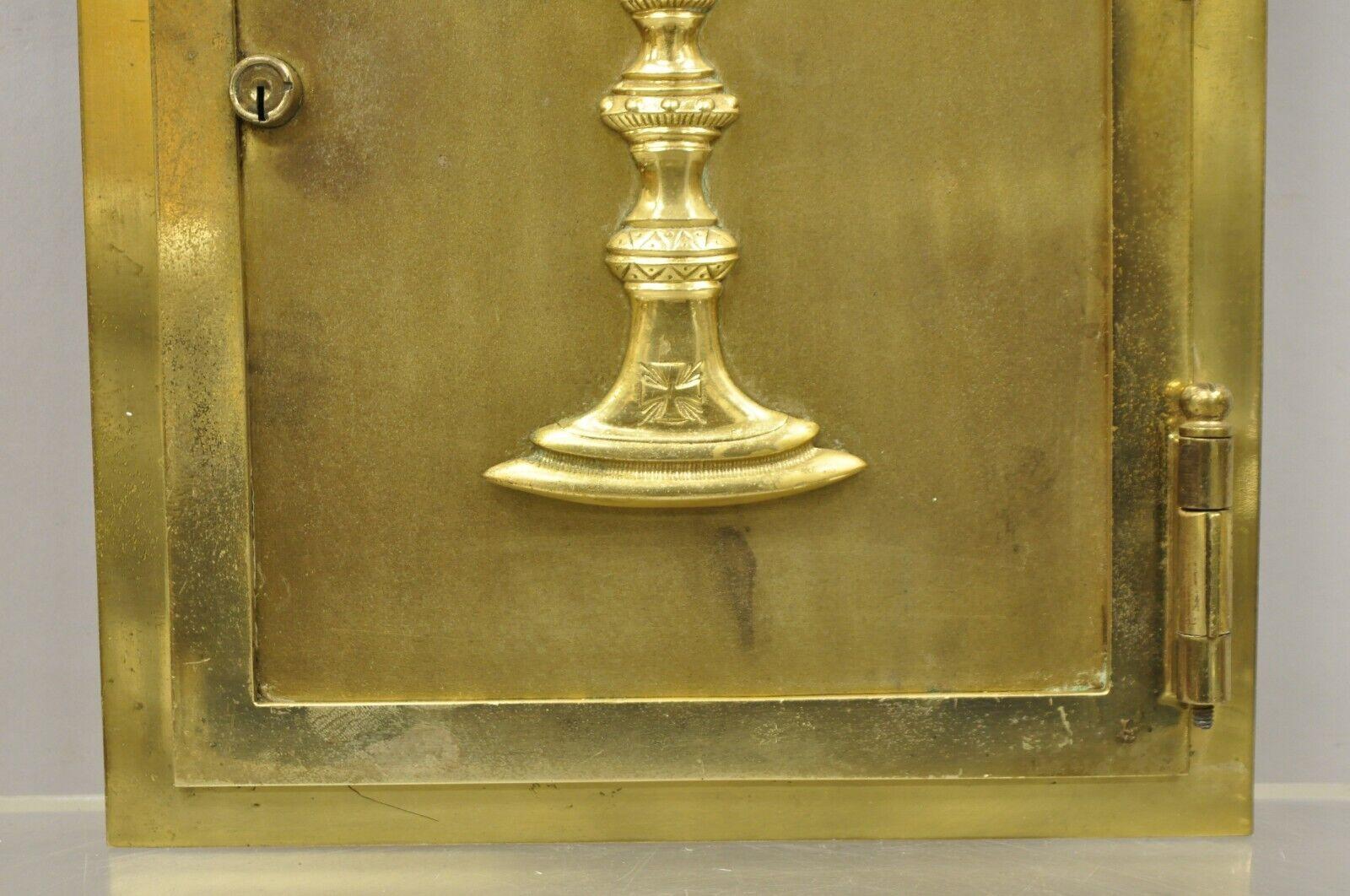 19th Century Antique Gothic Bronze Wall Hanging Altar Door Tabernacle with Chalice 'A' For Sale