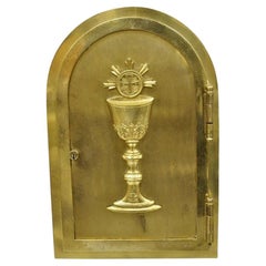 Antique Gothic Bronze Wall Hanging Altar Door Tabernacle with Chalice (A)