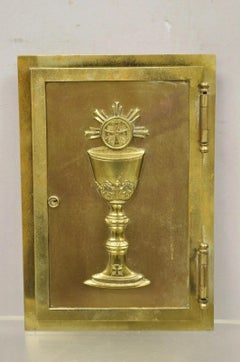 Antique Gothic Bronze Wall Hanging Altar Door Tabernacle with Chalice (B)