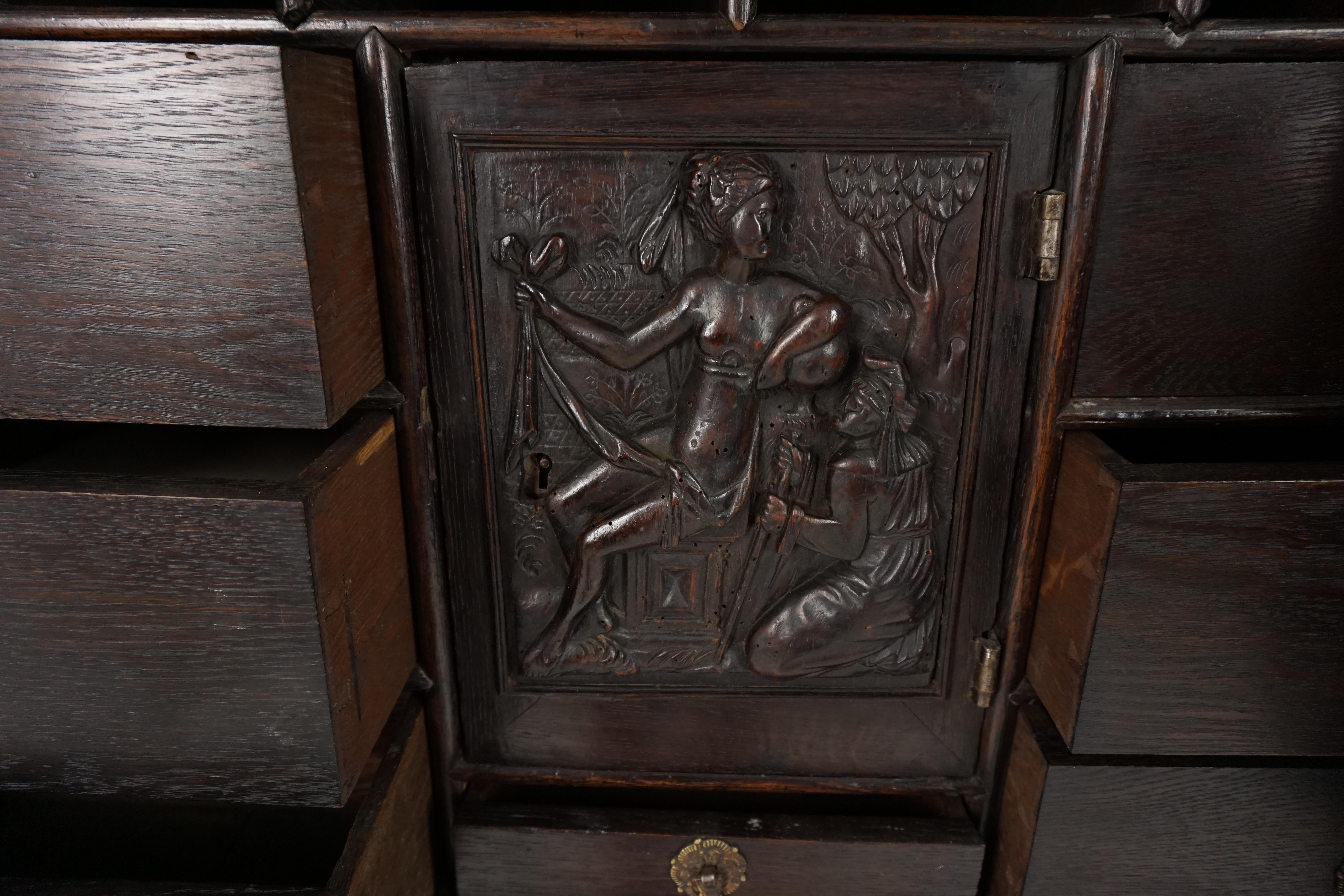 Hand-Crafted  Antique Gothic Cabinet, Early 19th Century Carved Oak, Scotland 1810, B1803