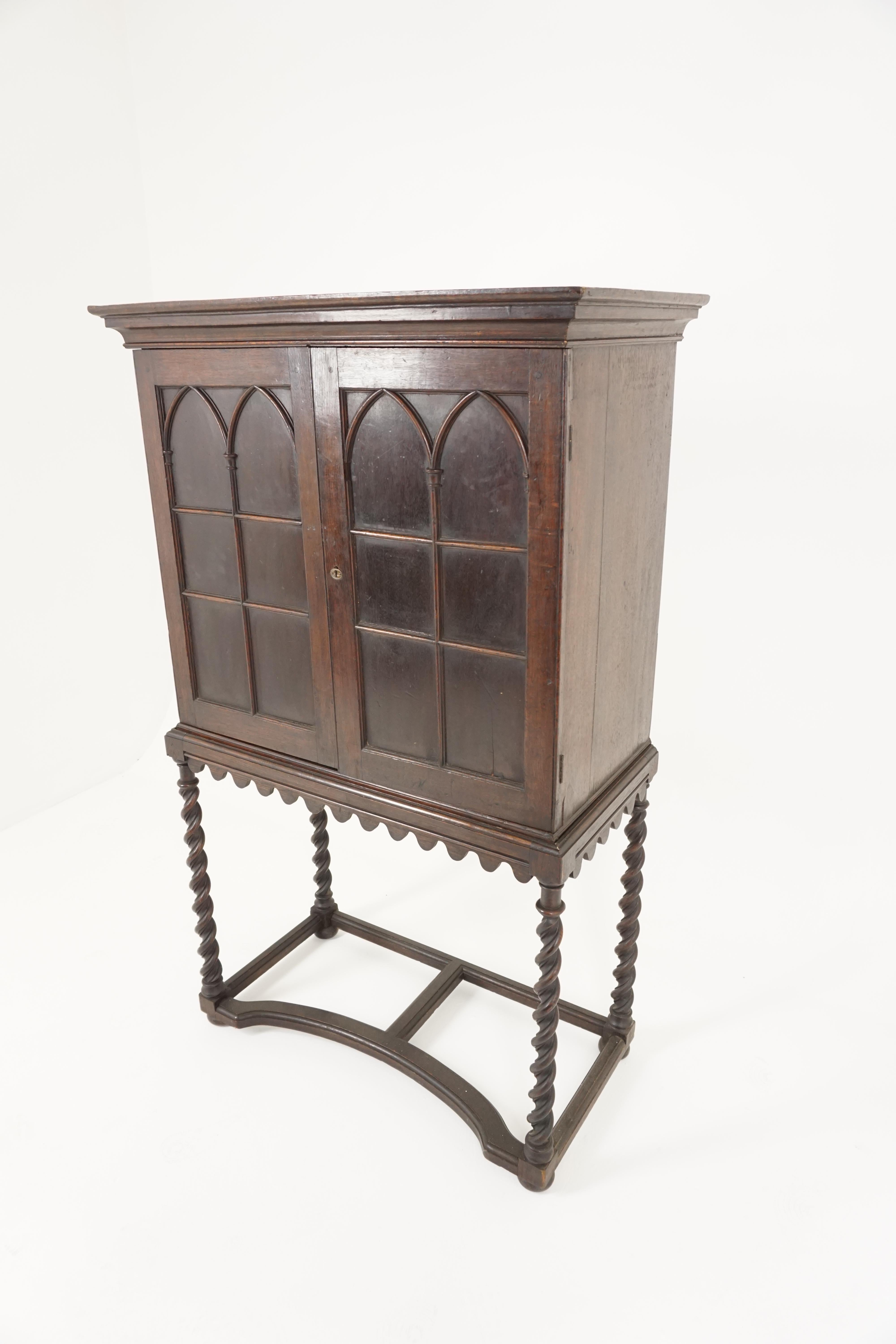  Antique Gothic Cabinet, Early 19th Century Carved Oak, Scotland 1810, B1803 1