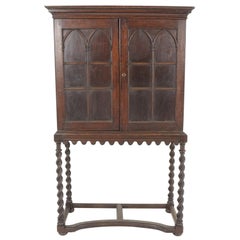  Antique Gothic Cabinet, Early 19th Century Carved Oak, Scotland 1810, B1803