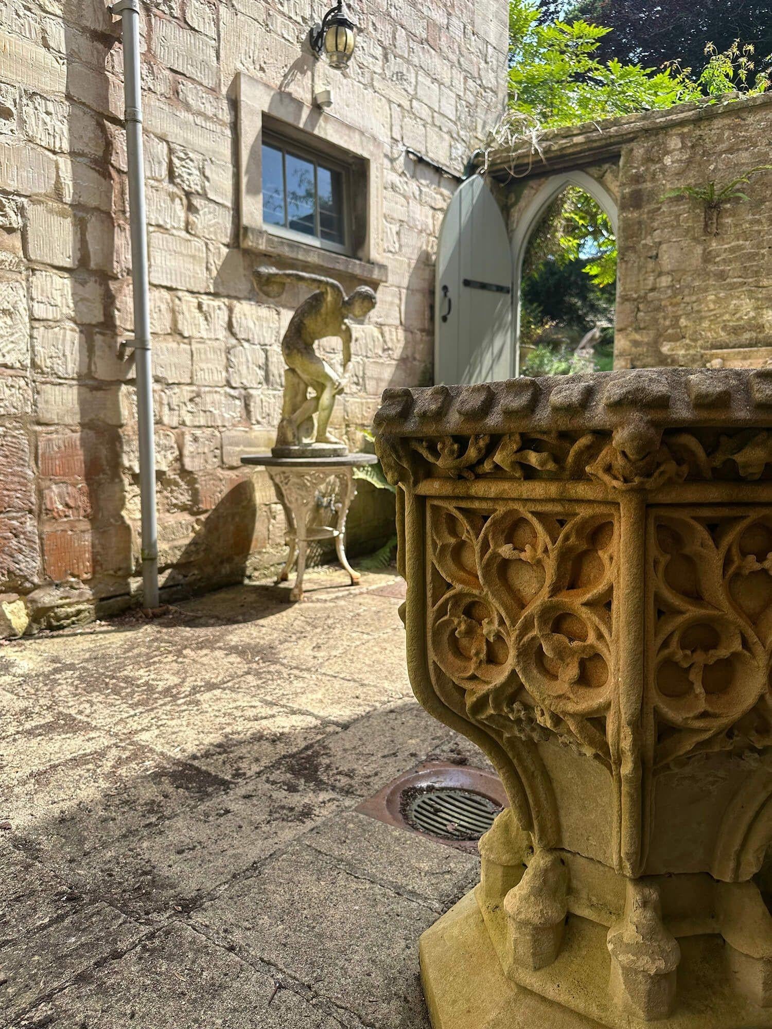Antique Gothic Carved Limestone Font For Sale 4