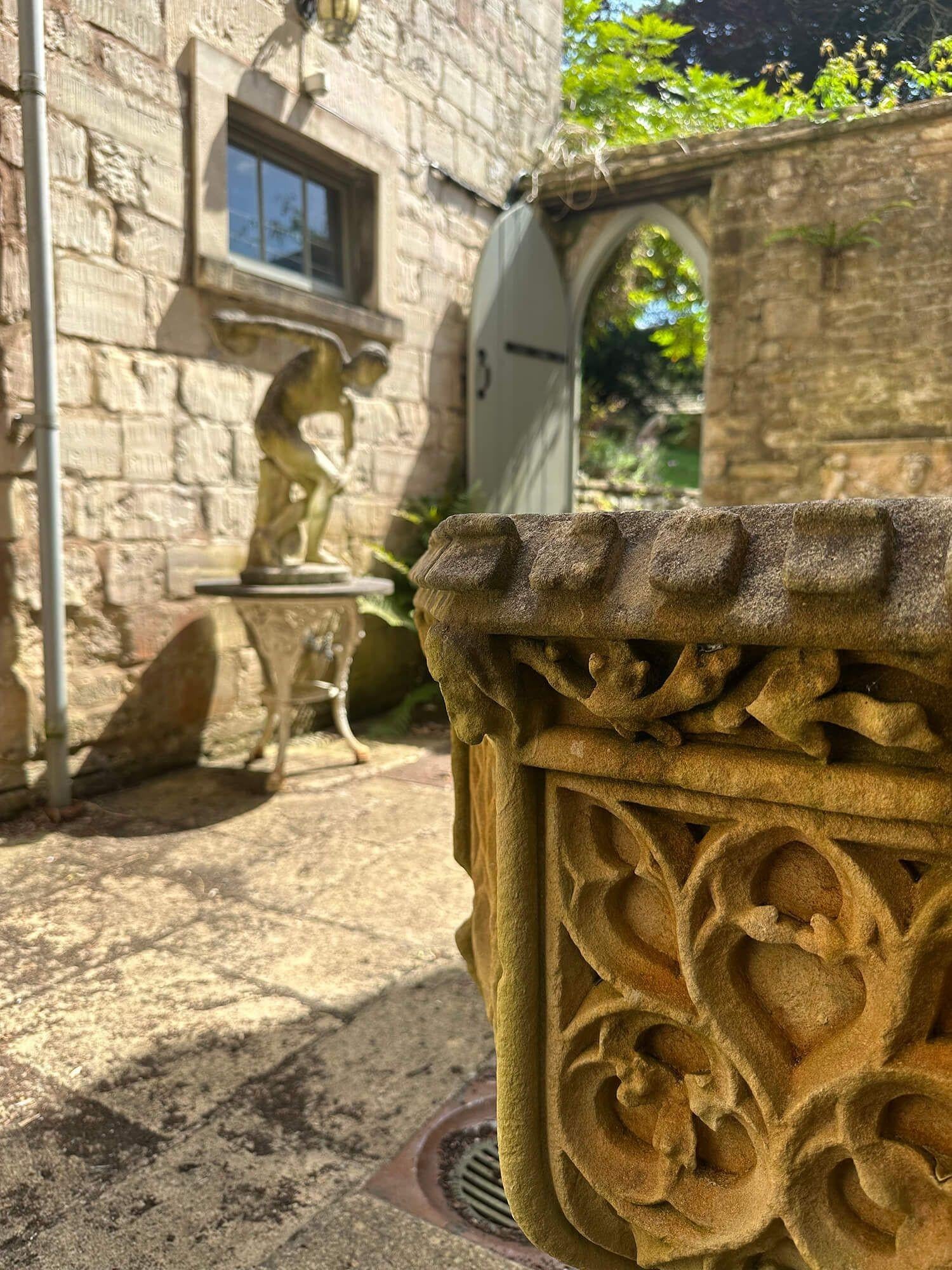 Antique Gothic Carved Limestone Font For Sale 6