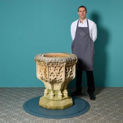 Antique Gothic Carved Limestone Font