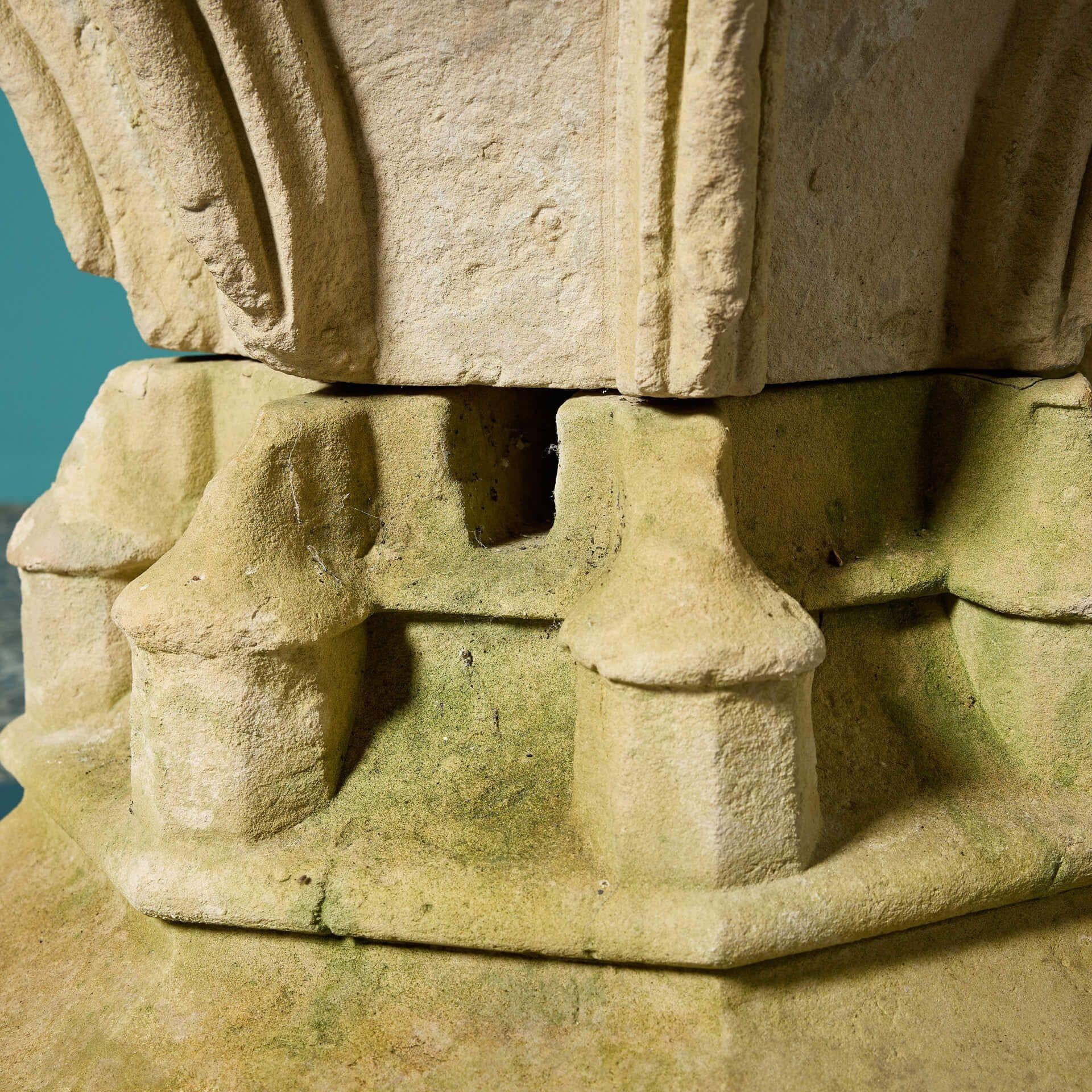 Stone Antique Gothic Carved Limestone Font For Sale
