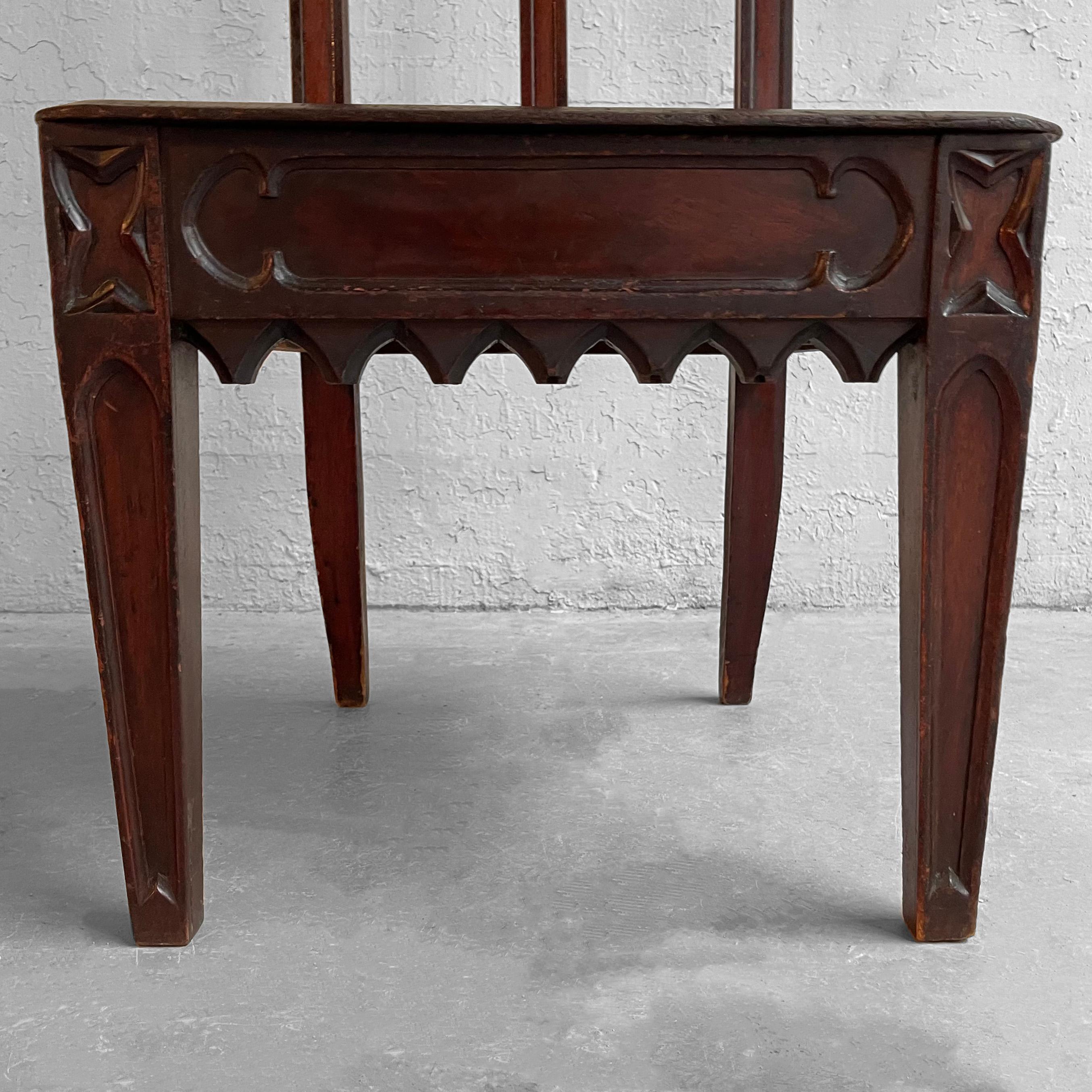 Antique Gothic Carved Mahogany Church Chair 5