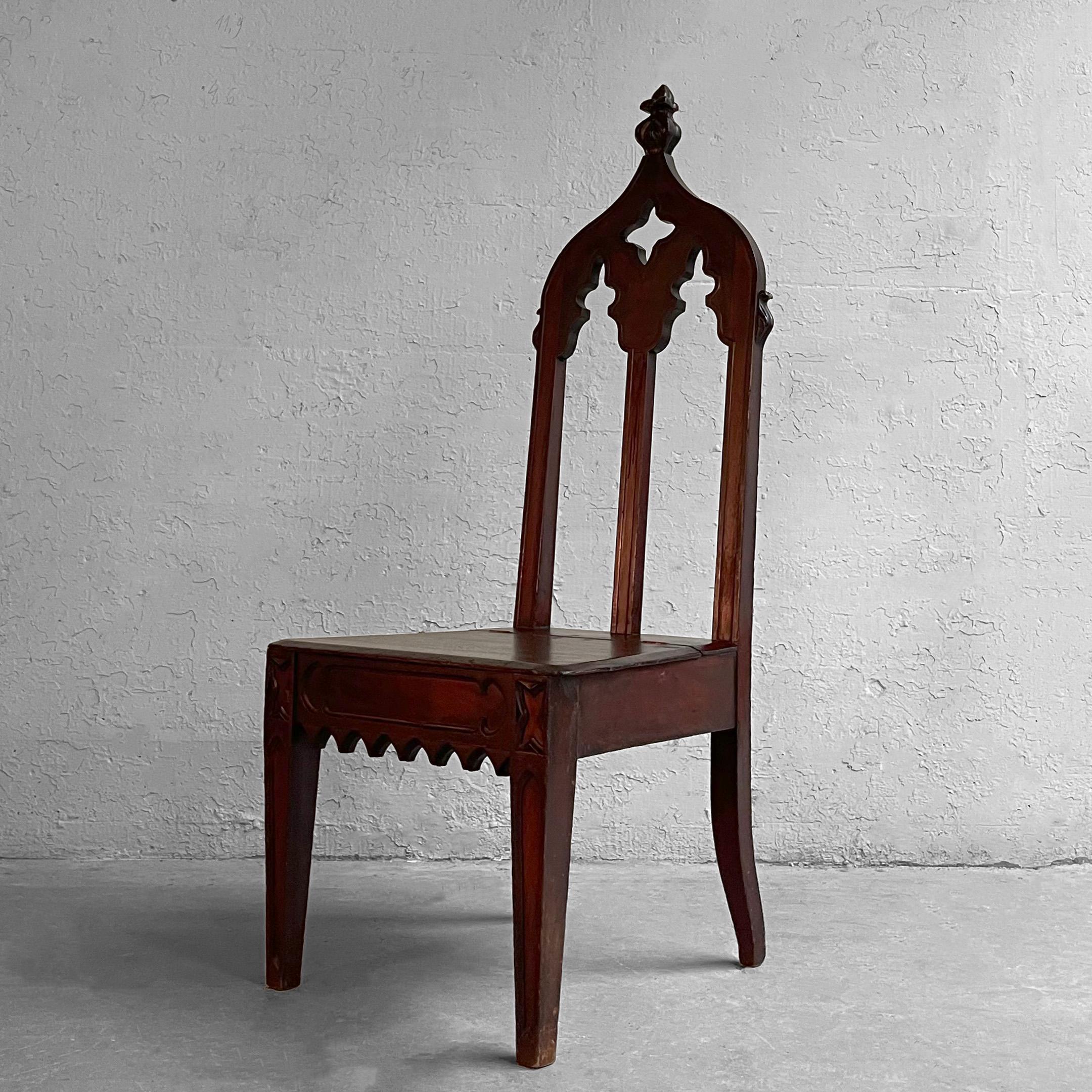 American Antique Gothic Carved Mahogany Church Chair