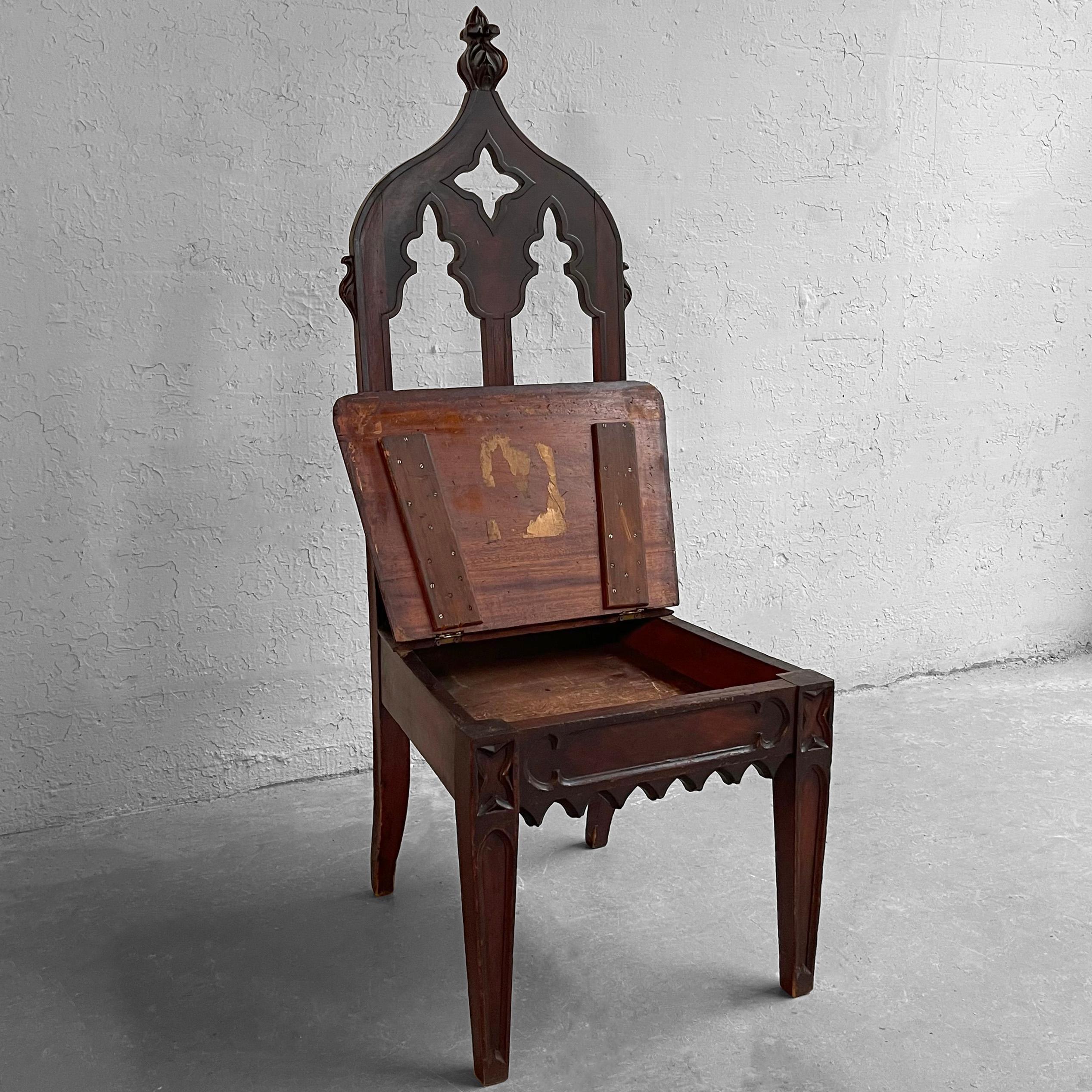 19th Century Antique Gothic Carved Mahogany Church Chair