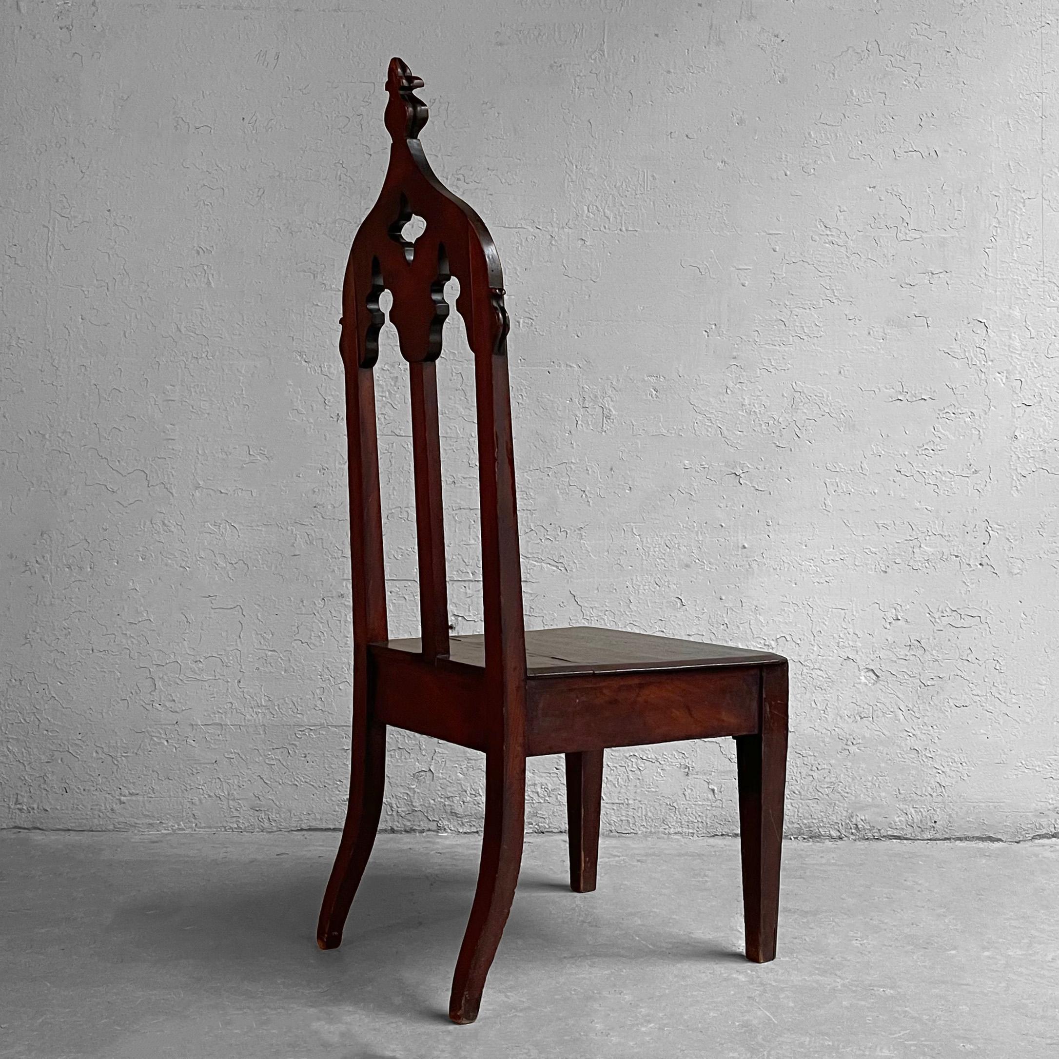 Antique Gothic Carved Mahogany Church Chair 1