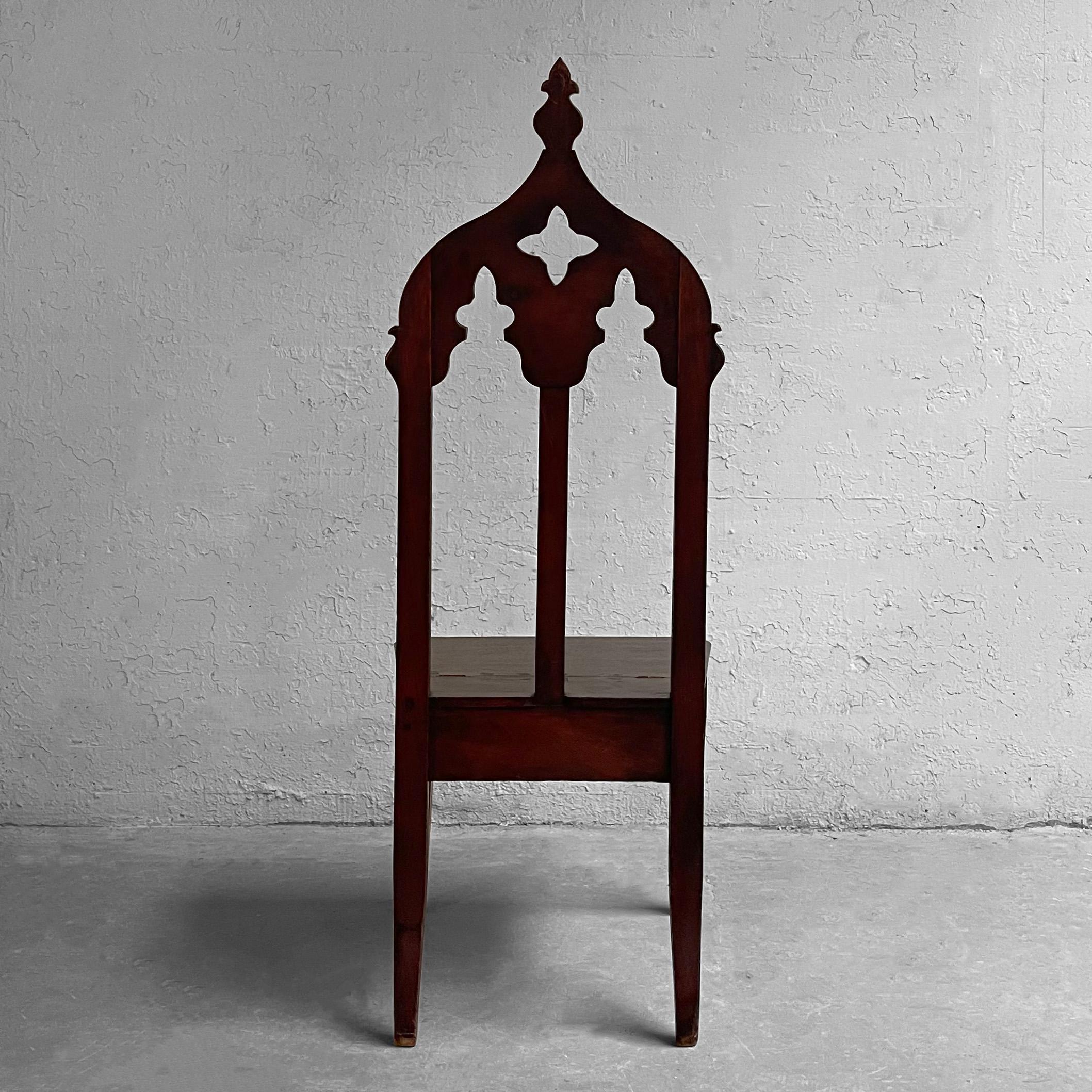 Antique Gothic Carved Mahogany Church Chair 2