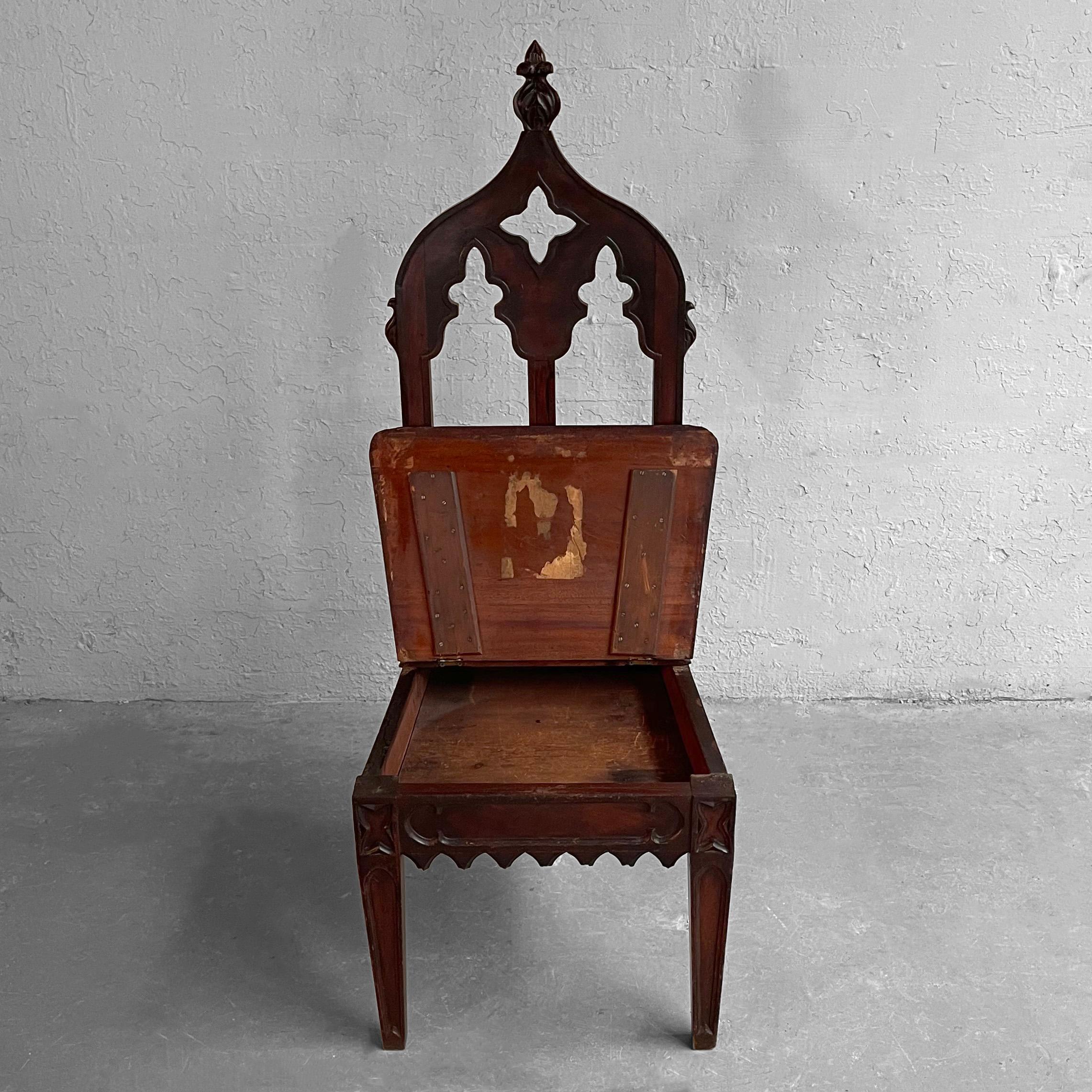 Antique Gothic Carved Mahogany Church Chair 3