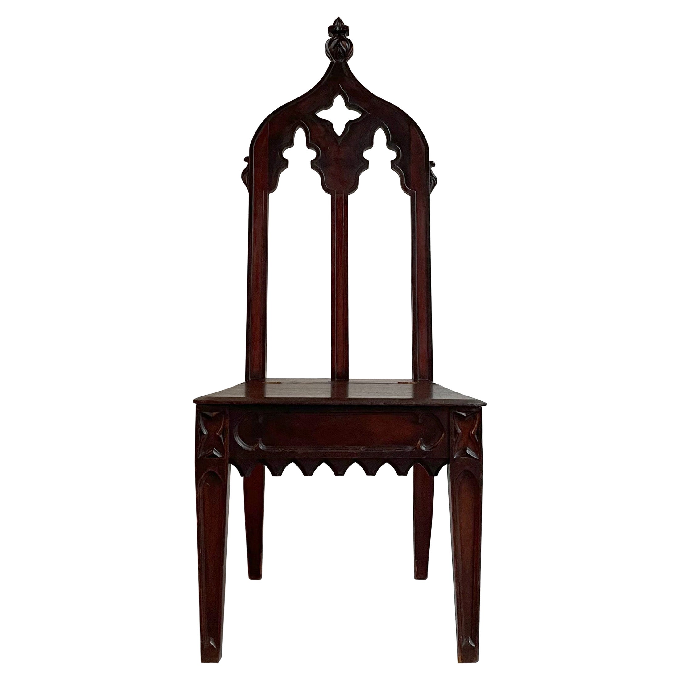 Antique Gothic Carved Mahogany Church Chair
