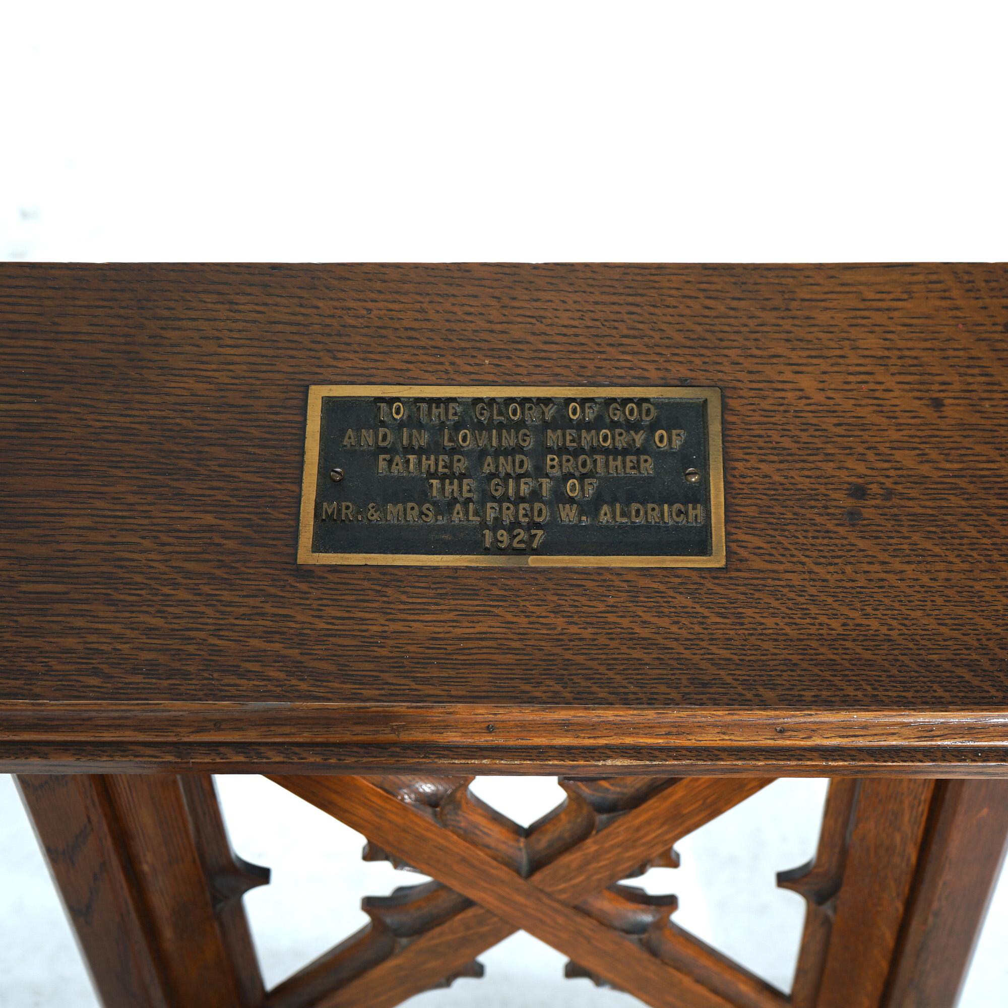 19th Century Antique Gothic Carved Oak Kneeling Bench with Velvet Pad 19th C