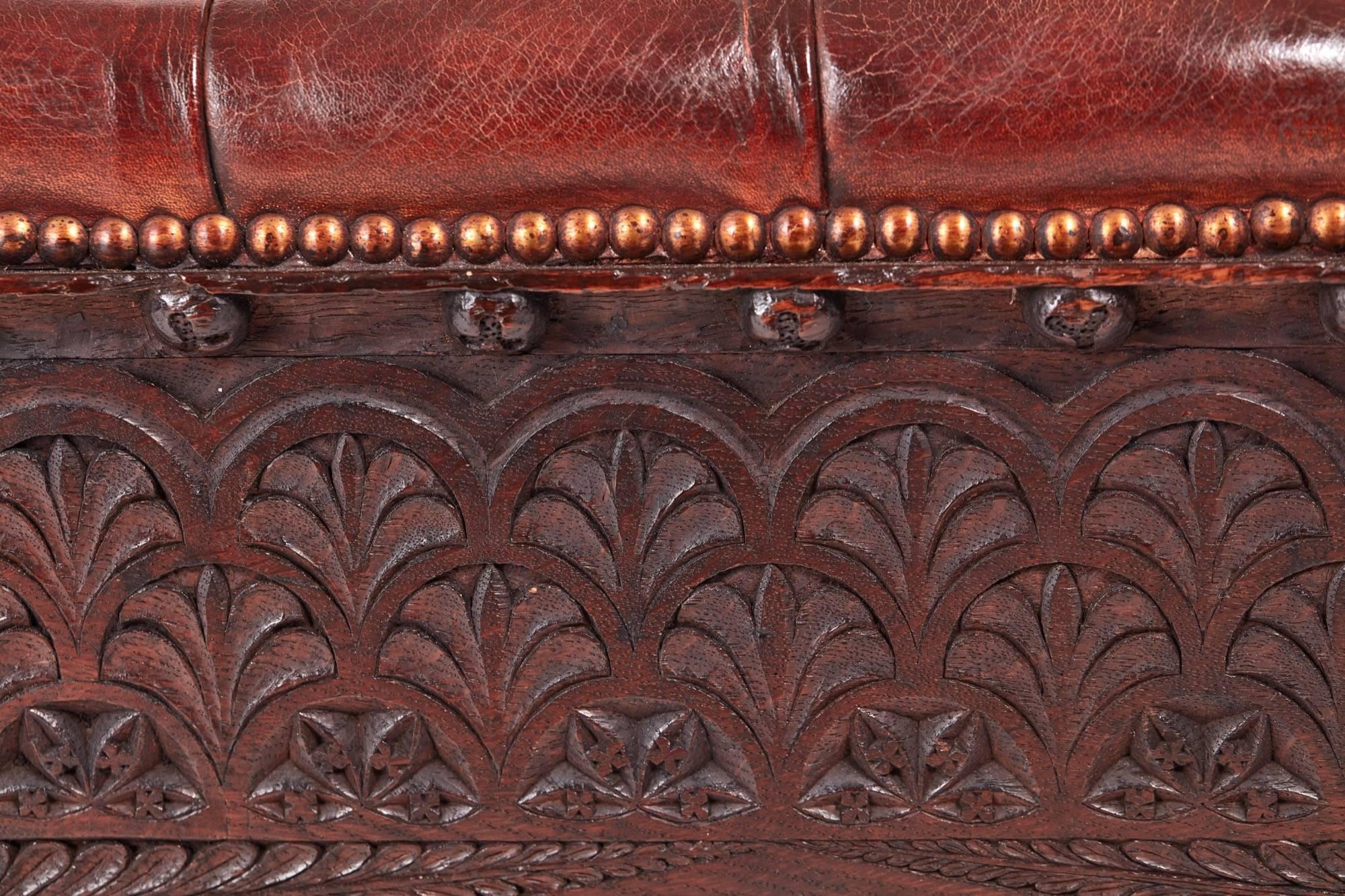 Antique Gothic Carved Oak Prayer Stool 1