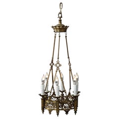 Antique Gothic Cast Bronze Six-Light Hanging Chandelier, Circa 1900