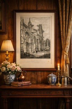 Antique Gothic Church Architecture Lithograph, Samuel Prout, Arques France, 1821