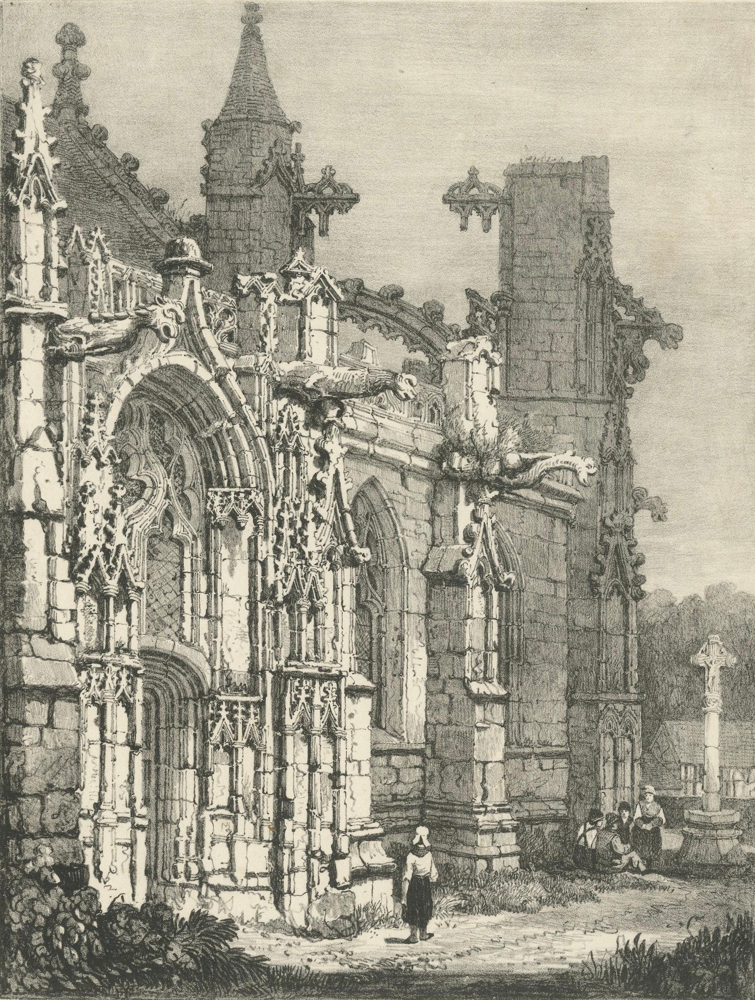 Antique Gothic Church Architecture Lithograph, Samuel Prout, Arques France, 1821