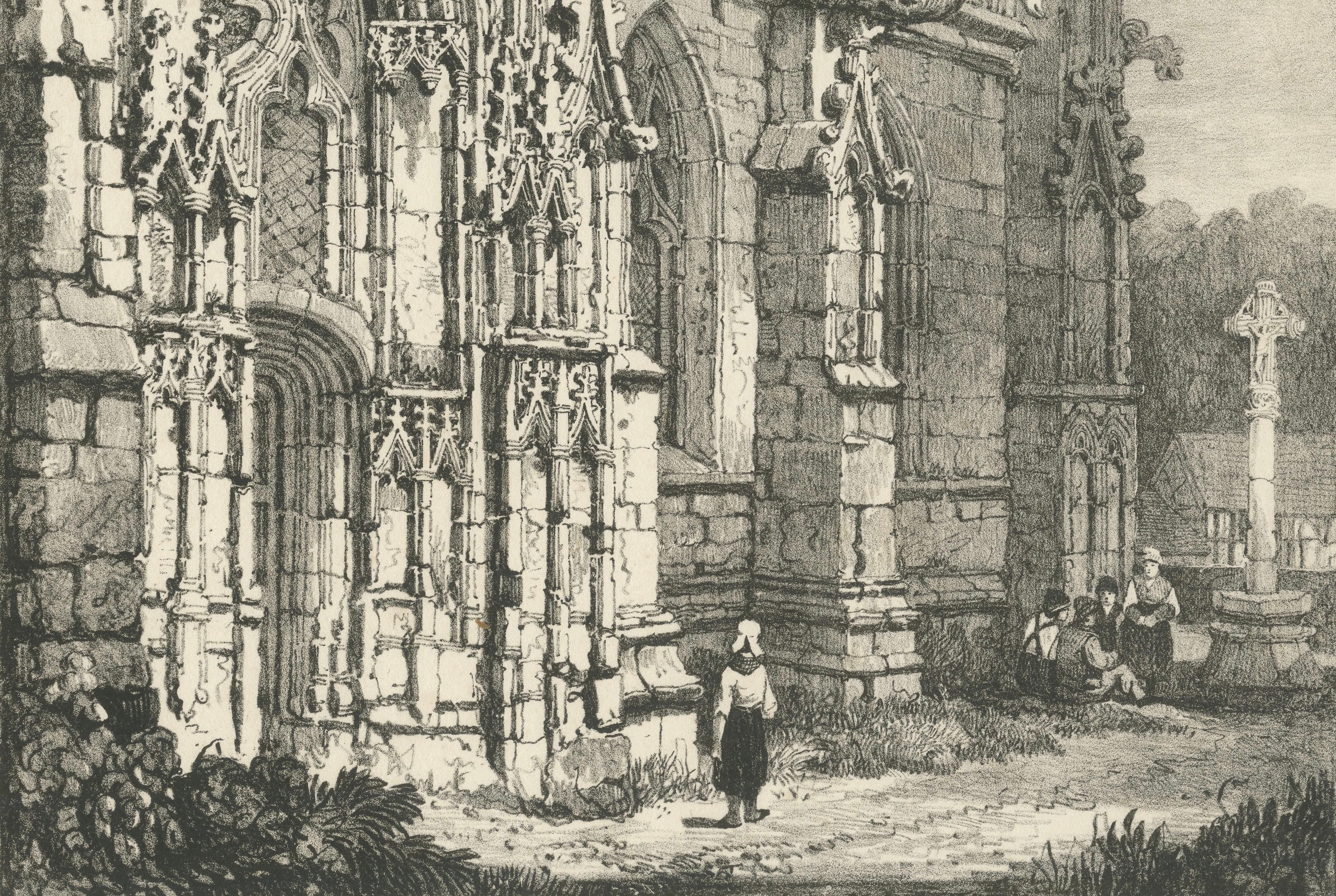 Antique Gothic Church Architecture Lithograph, Samuel Prout, Arques France, 1821