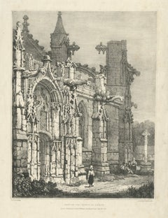 Antique Gothic Church Architecture Lithograph, Samuel Prout, Arques France, 1821