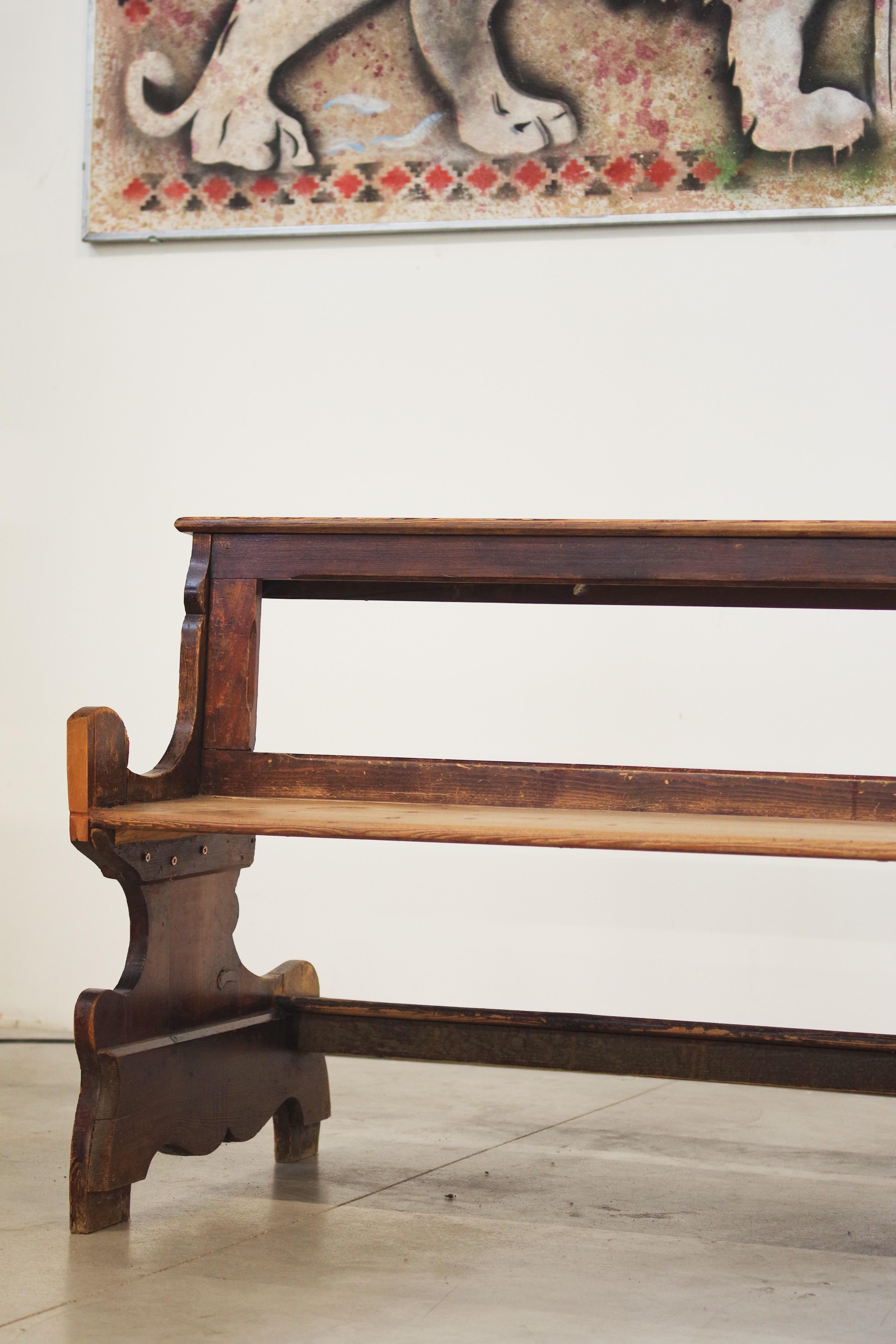Antique Gothic Church Benches, Late 1800s - Set of 4 Pine Wood Pew Benches For Sale 10