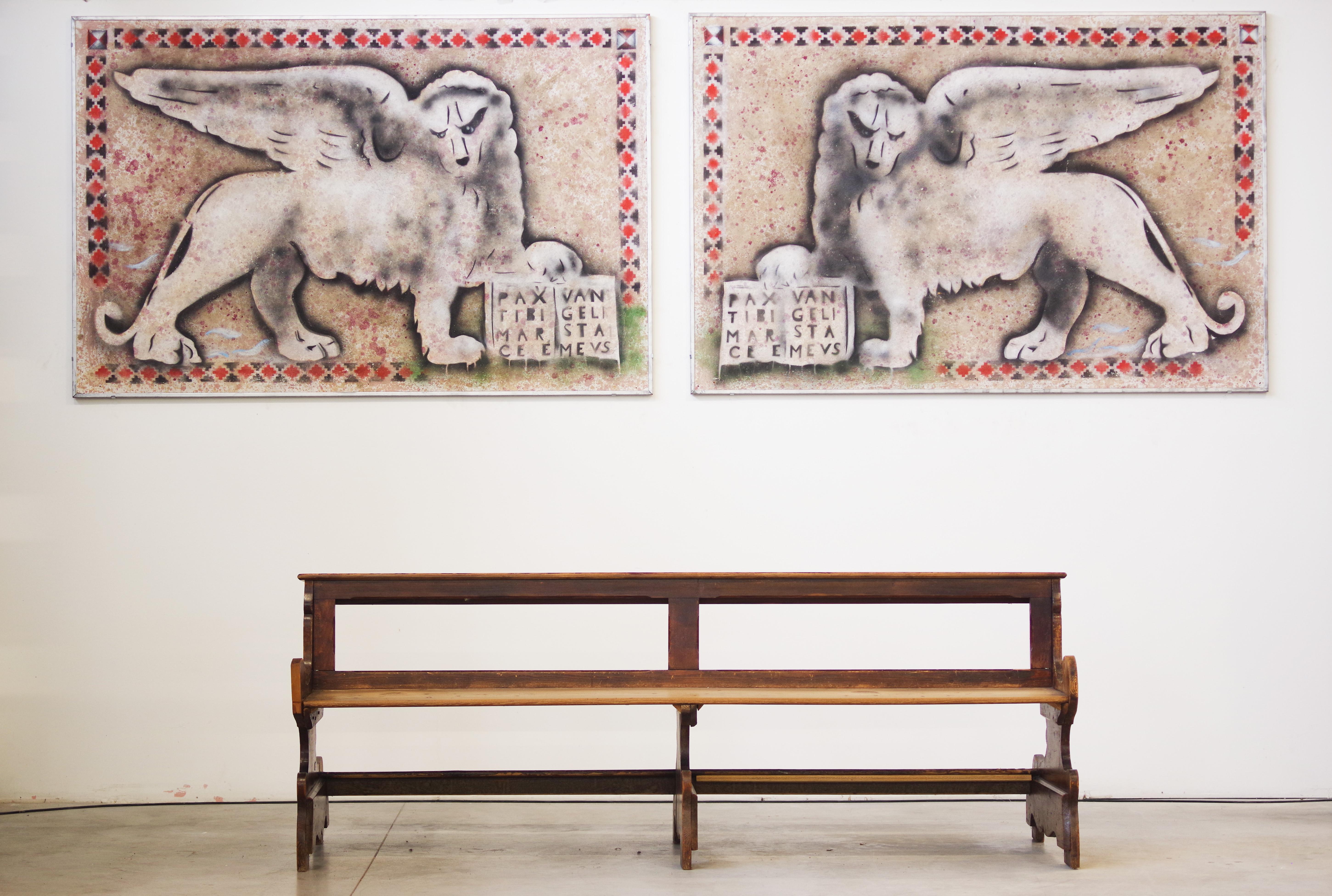 Antique Gothic Church Benches, Late 1800s - Set of 4 Pine Wood Pew Benches For Sale 11