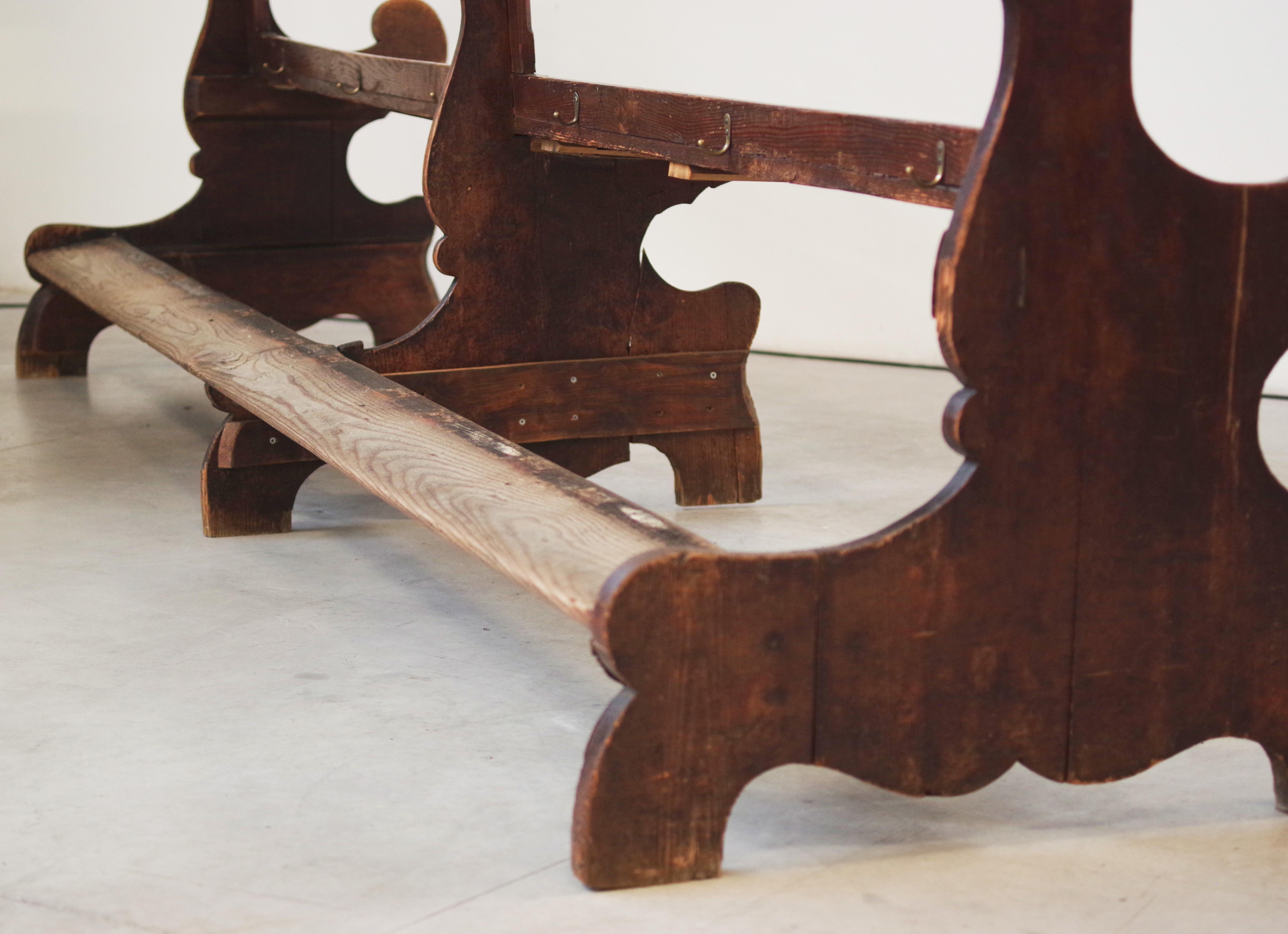 Antique Gothic Church Benches, Late 1800s - Set of 4 Pine Wood Pew Benches For Sale 14