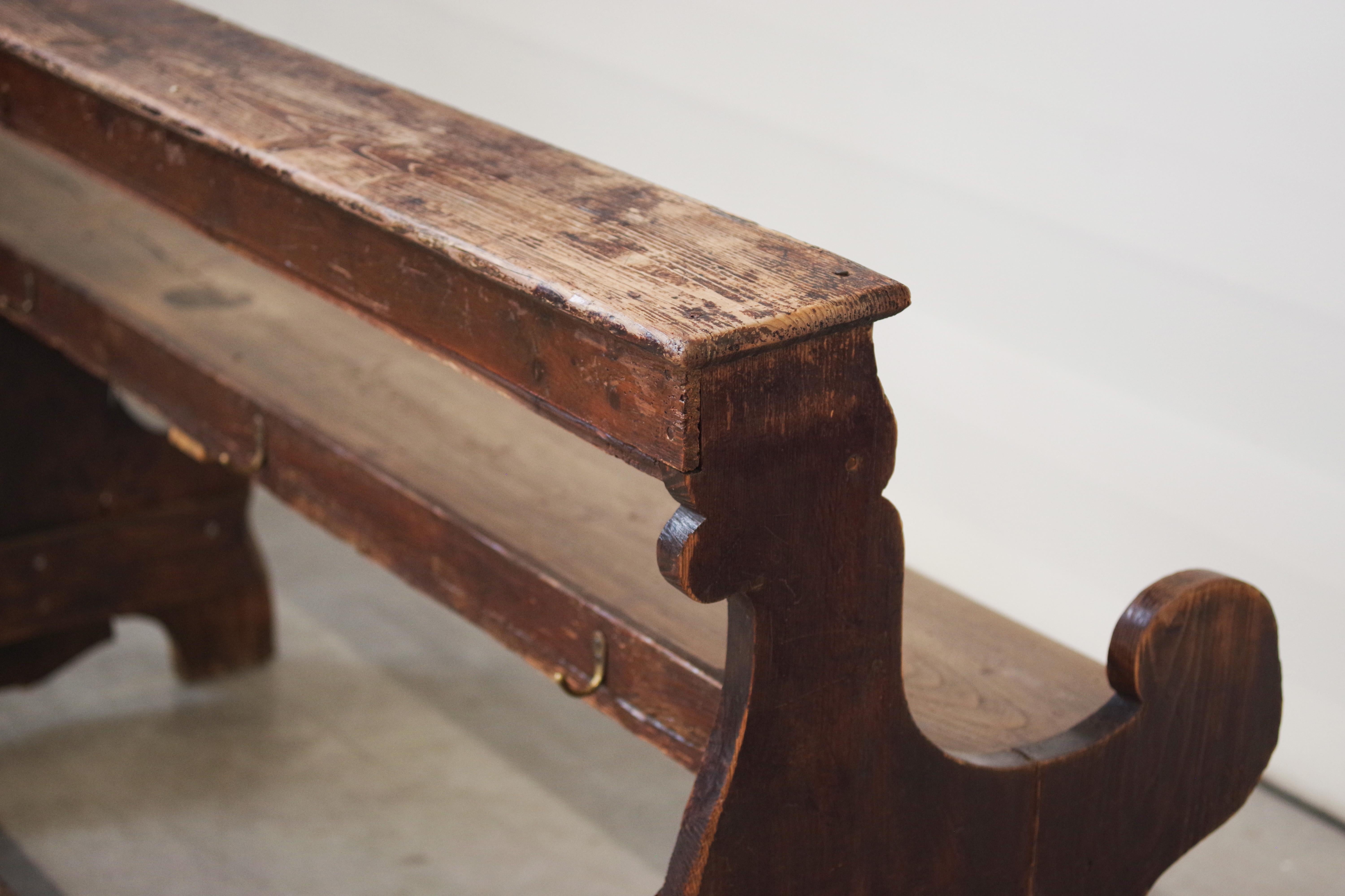 Antique Gothic Church Benches, Late 1800s - Set of 4 Pine Wood Pew Benches For Sale 15