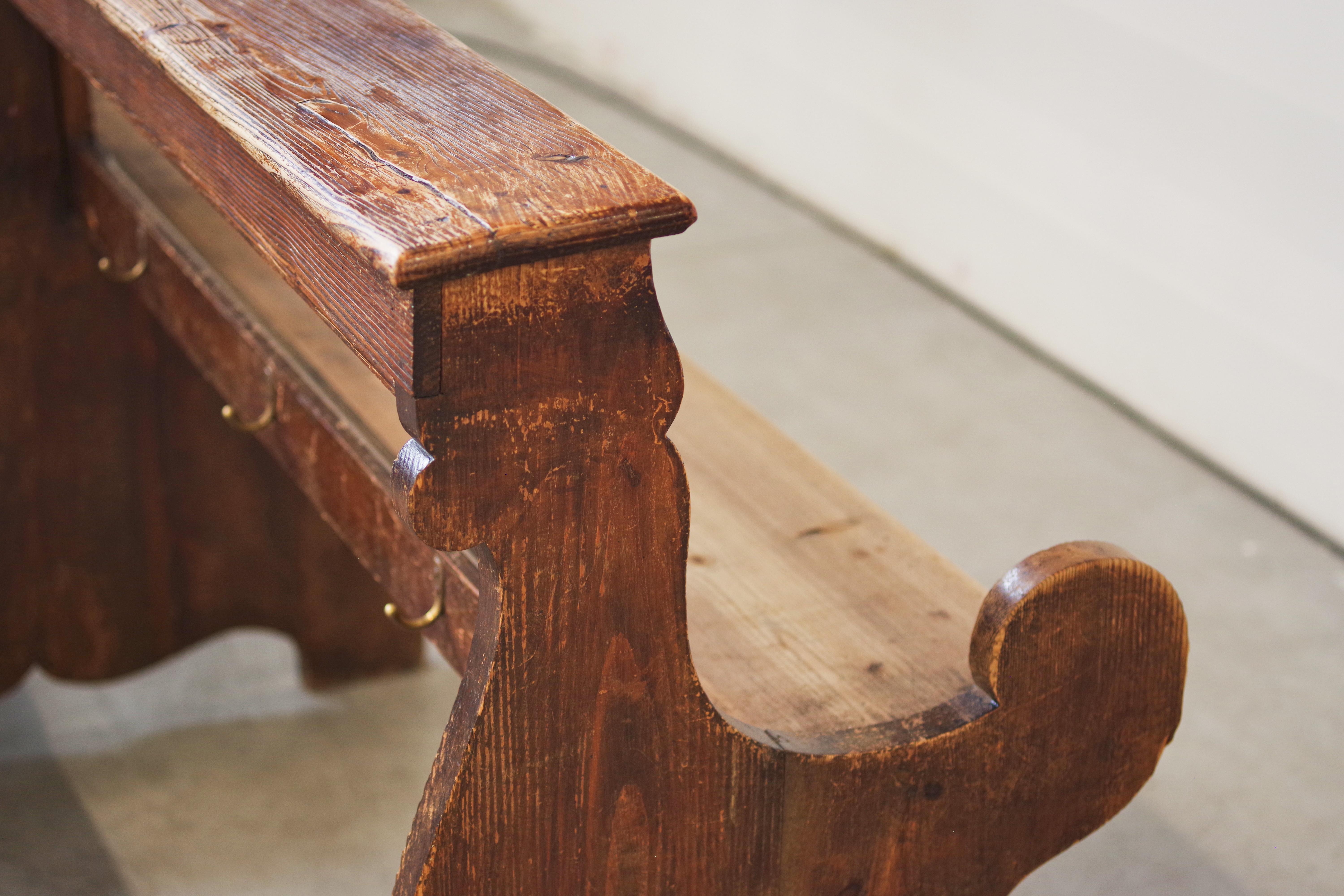 Late 19th Century Antique Gothic Church Benches, Late 1800s - Set of 4 Pine Wood Pew Benches For Sale
