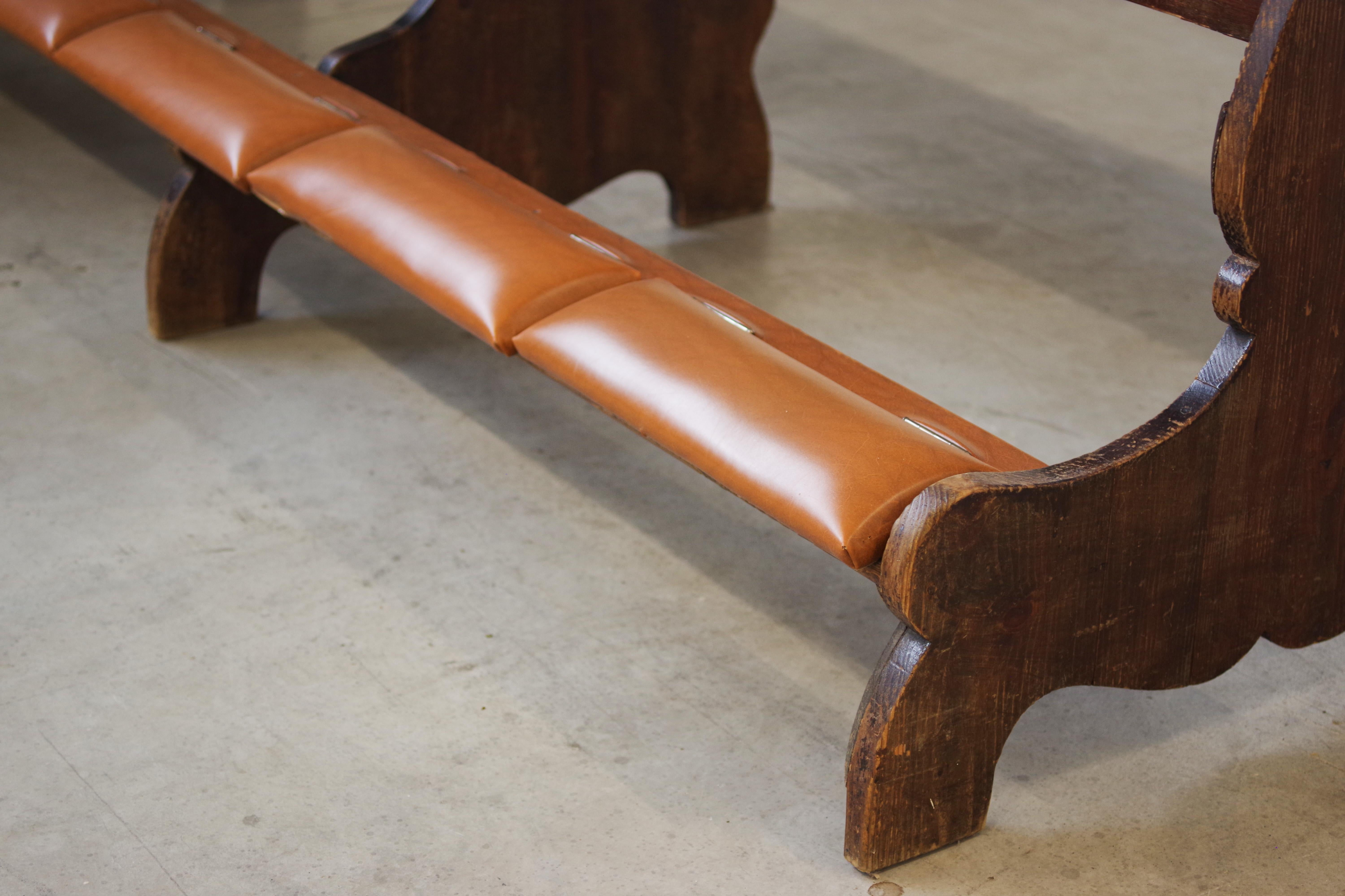 Antique Gothic Church Benches, Late 1800s - Set of 4 Pine Wood Pew Benches For Sale 2