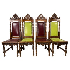 Antique Gothic Dining Chairs, Set of 4