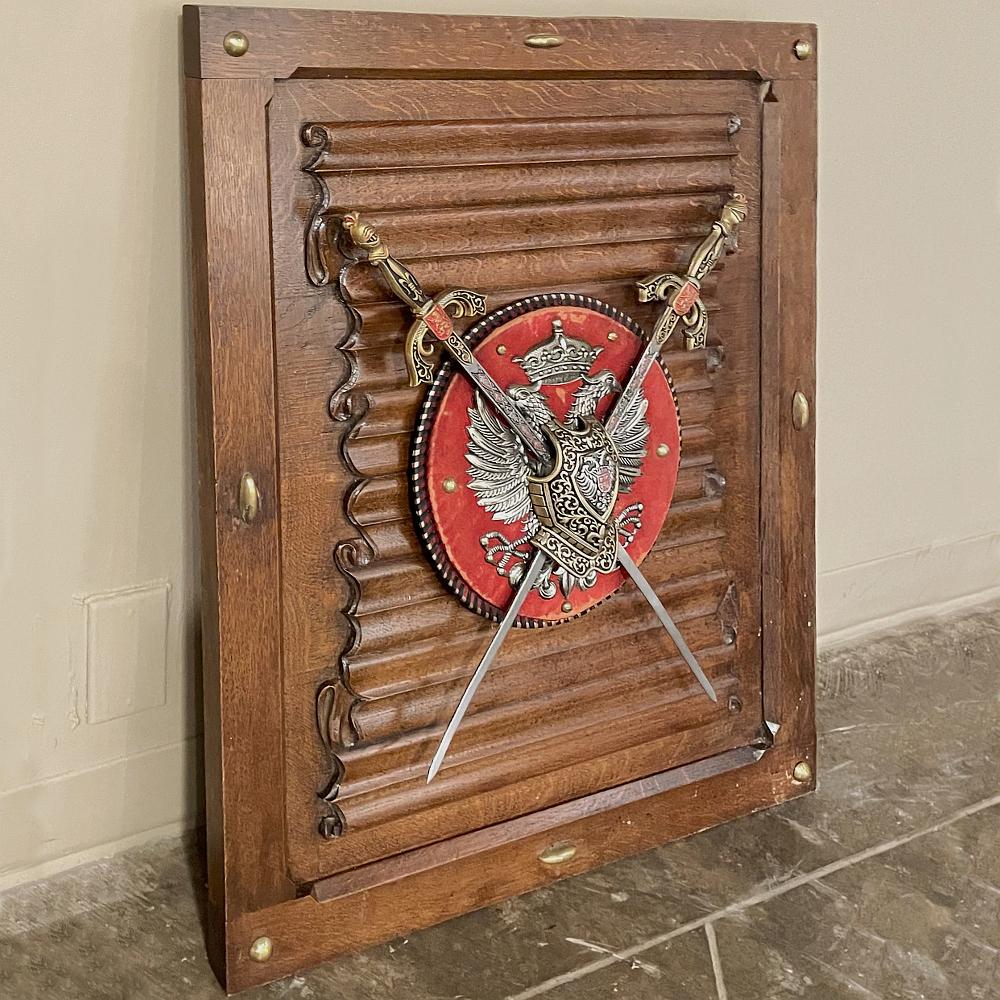 Gothic Revival Antique Gothic Display Plaque with Swords & Double-Headed Eagle For Sale