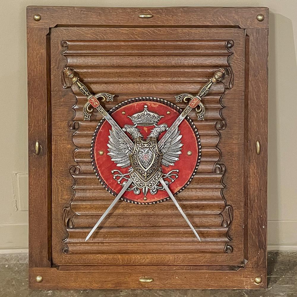 French Antique Gothic Display Plaque with Swords & Double-Headed Eagle For Sale