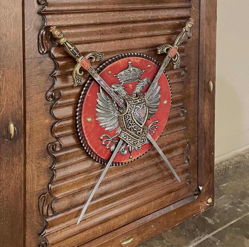 Hand-Crafted Antique Gothic Display Plaque with Swords & Double-Headed Eagle For Sale