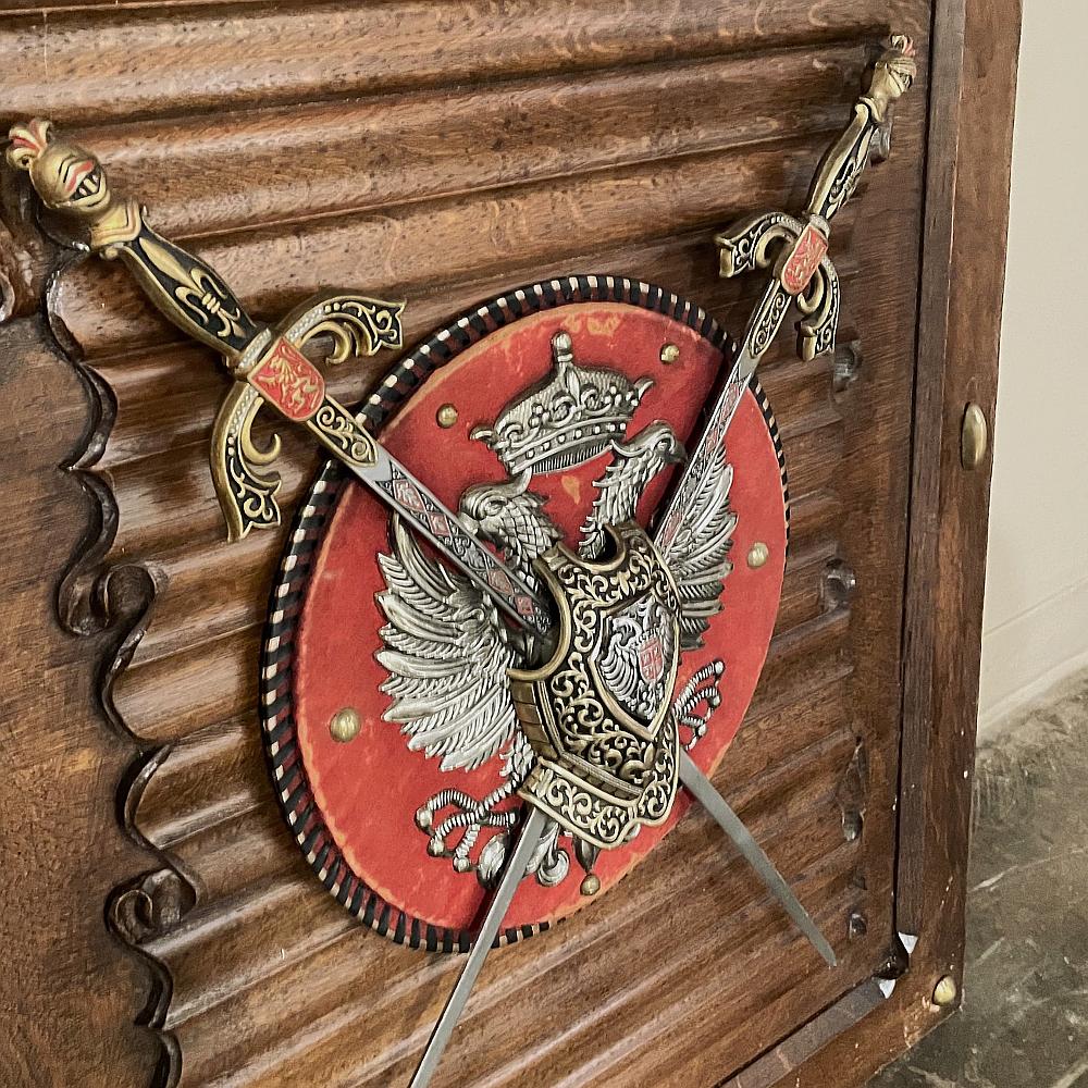 20th Century Antique Gothic Display Plaque with Swords & Double-Headed Eagle For Sale