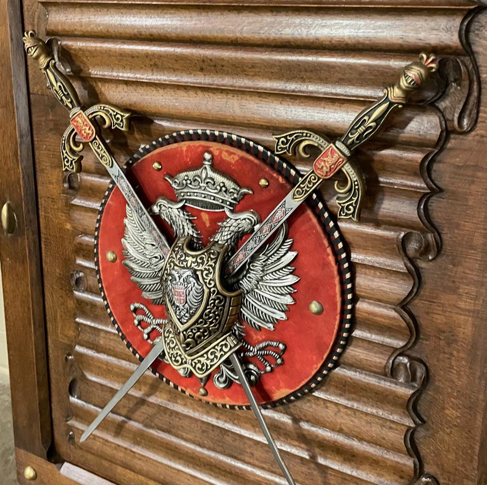Steel Antique Gothic Display Plaque with Swords & Double-Headed Eagle For Sale