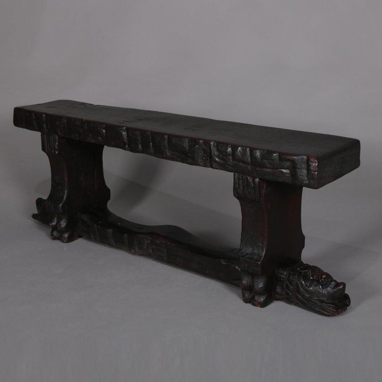 Antique Gothic Figural Carved Oak Monk Bench Circa 1920 At 1stdibs