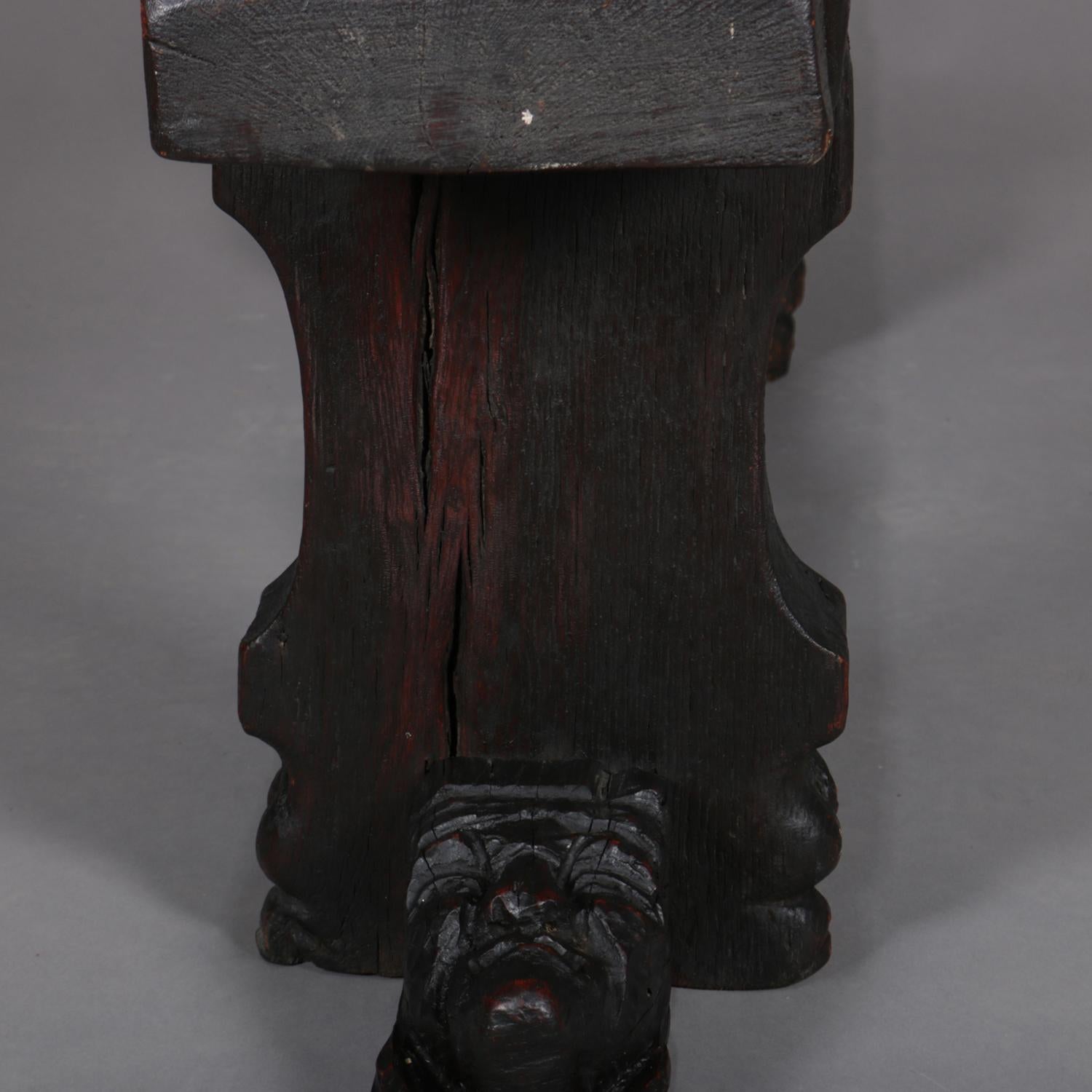 20th Century Antique Gothic Figural Carved Oak Monk Bench, circa 1920