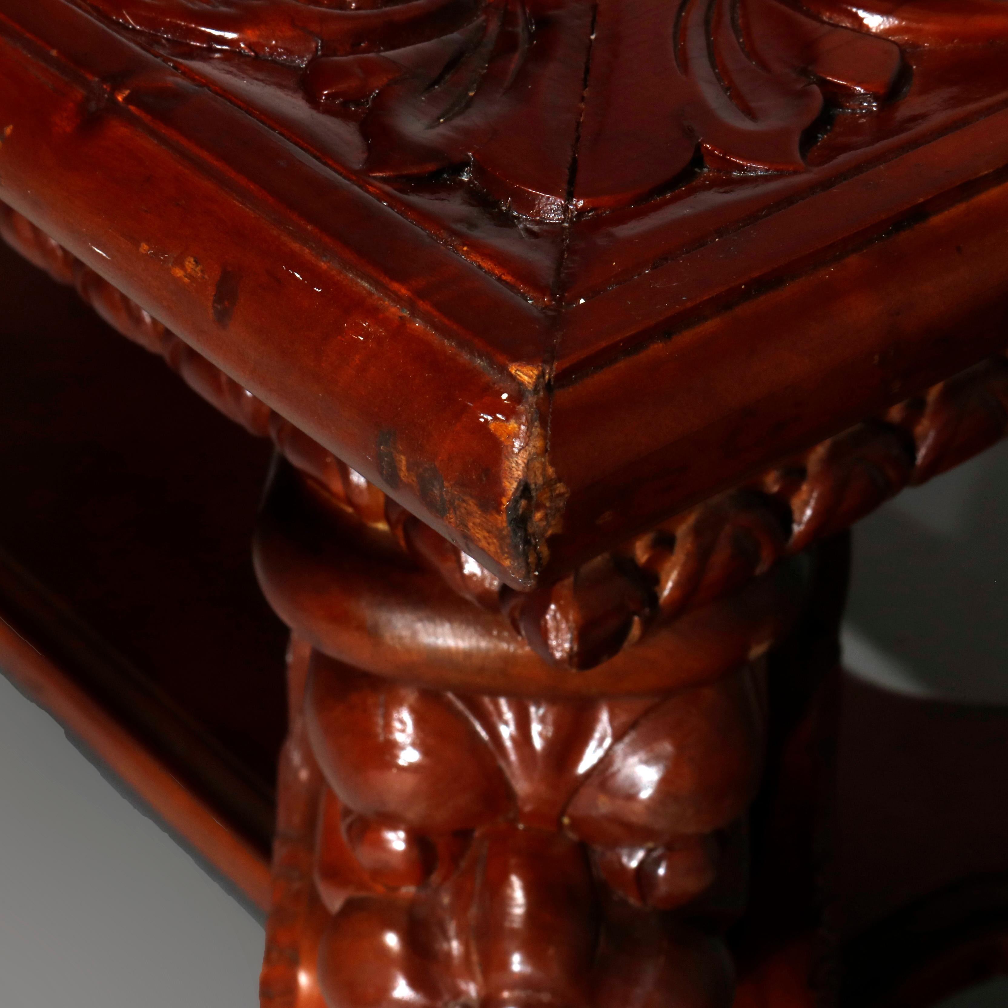 Antique Gothic Figural Griffin Carved Mahogany Library Table, 20th Century 7