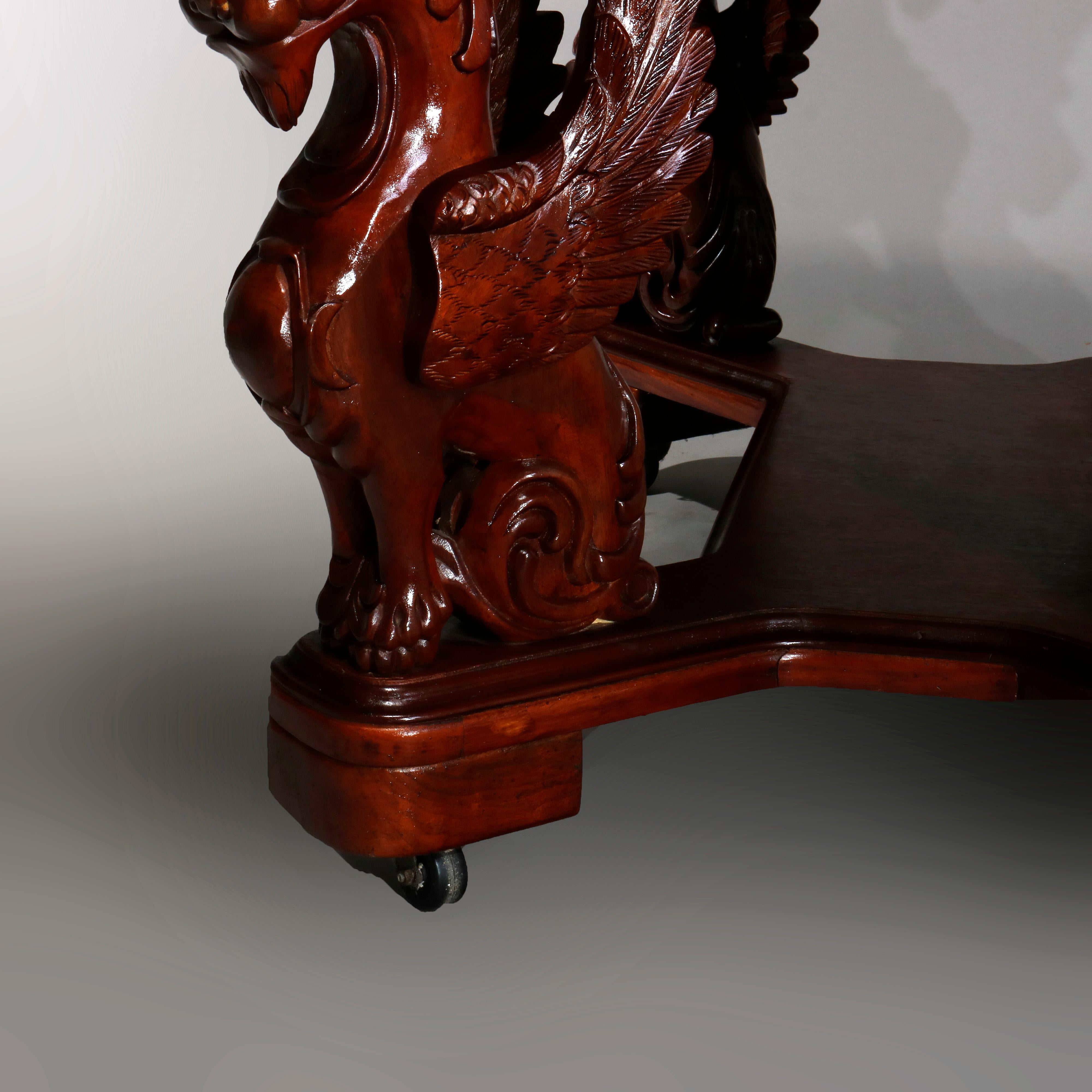 Antique Gothic Figural Griffin Carved Mahogany Library Table, 20th Century 11