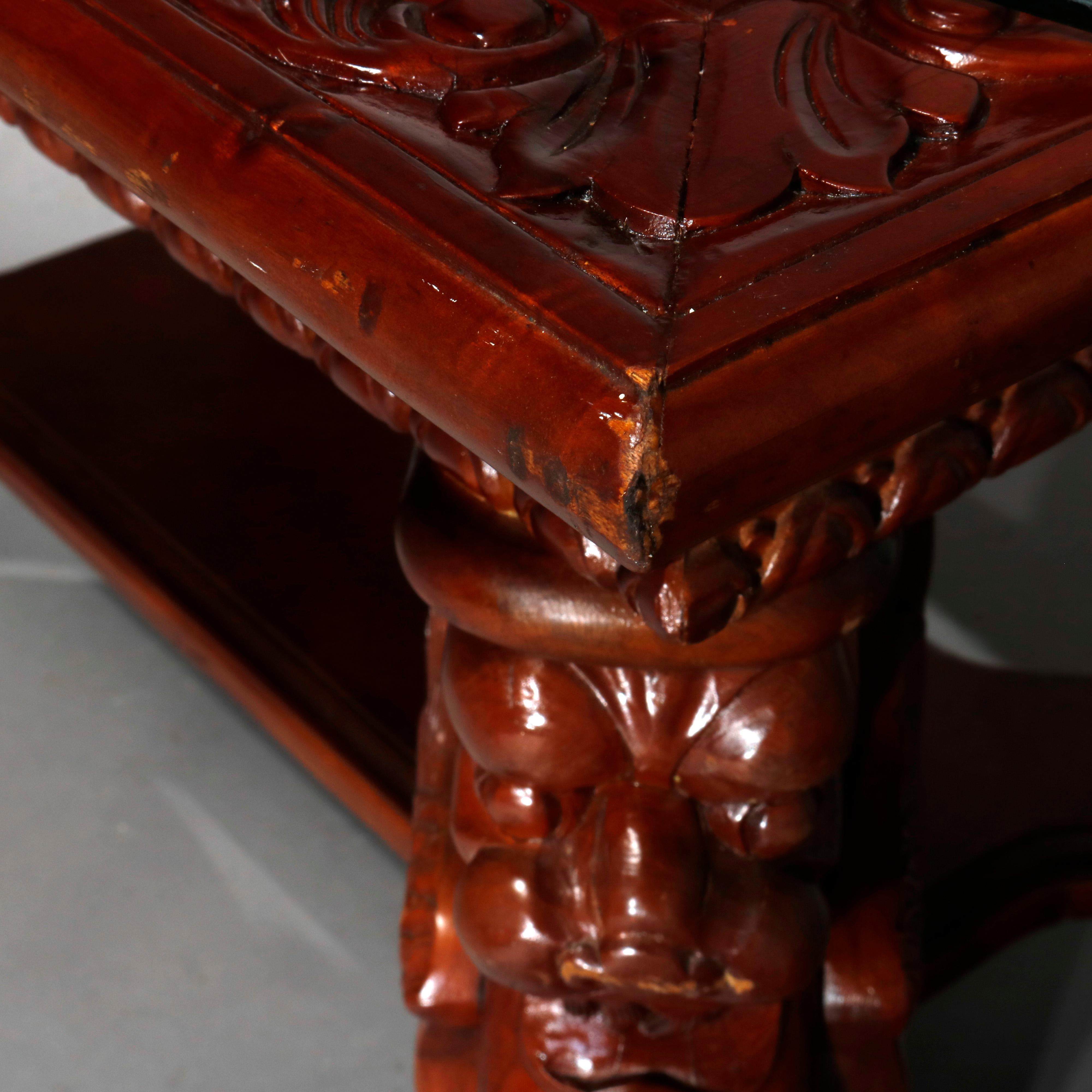 Antique Gothic Figural Griffin Carved Mahogany Library Table, 20th Century 12