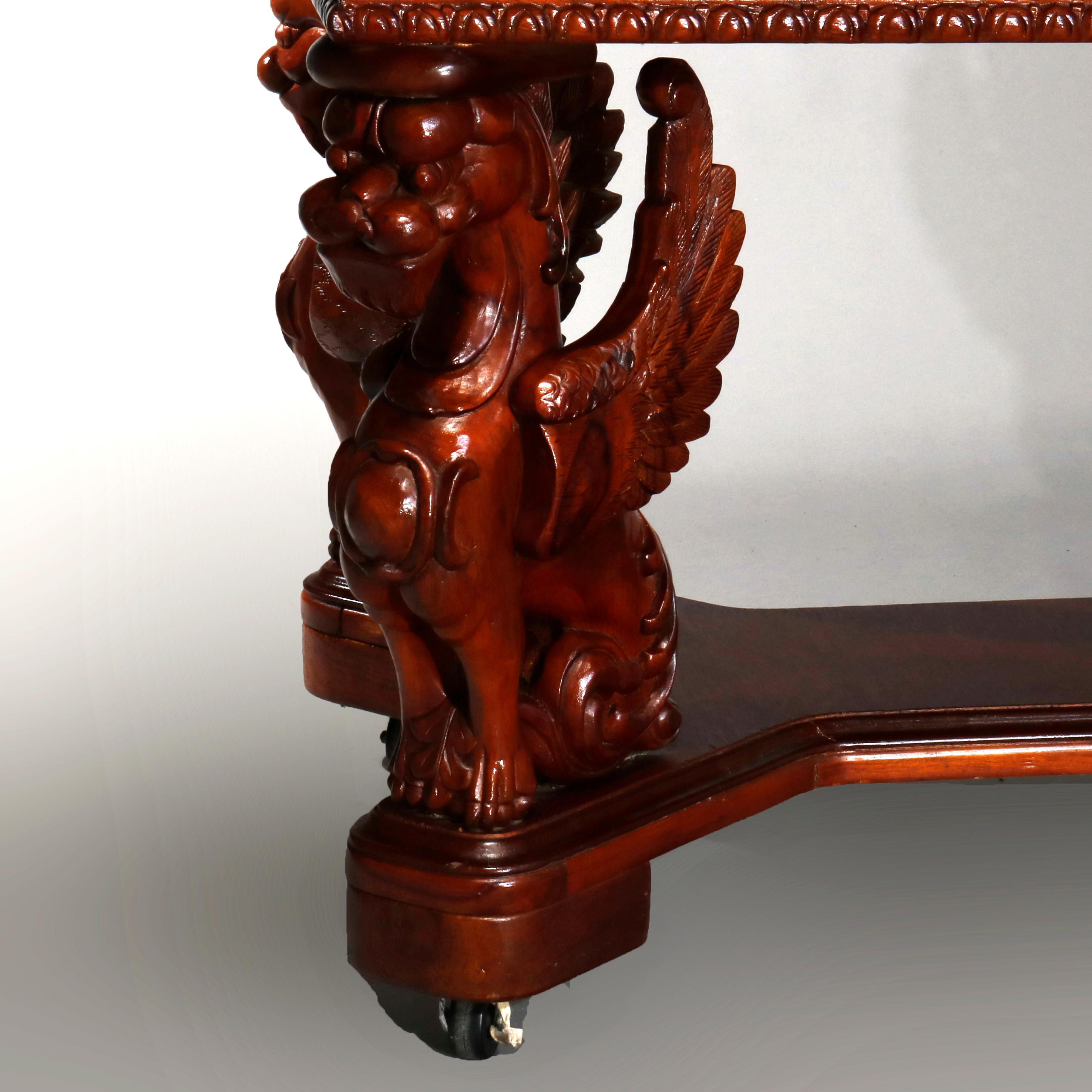 Antique Gothic Figural Griffin Carved Mahogany Library Table, 20th Century 11
