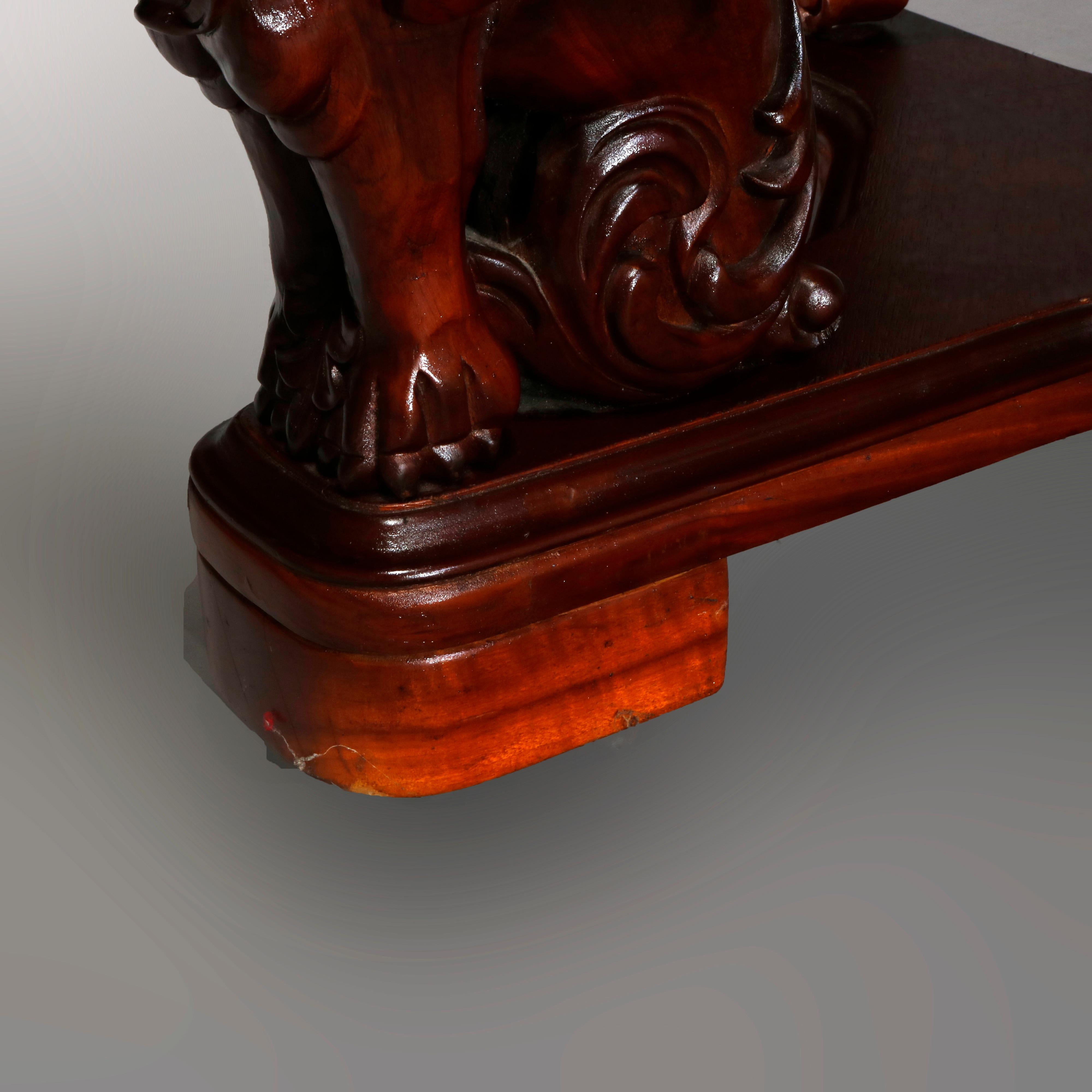Antique Gothic Figural Griffin Carved Mahogany Library Table, 20th Century 13