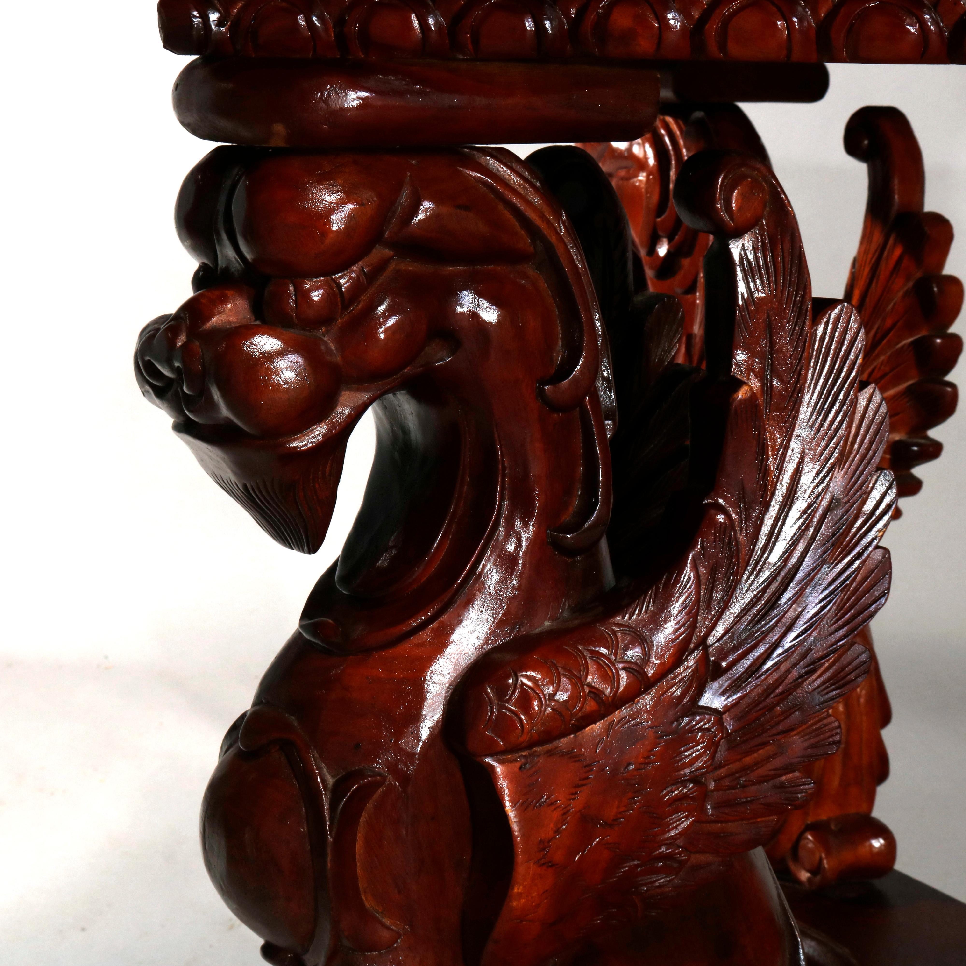 European Antique Gothic Figural Griffin Carved Mahogany Library Table, 20th Century