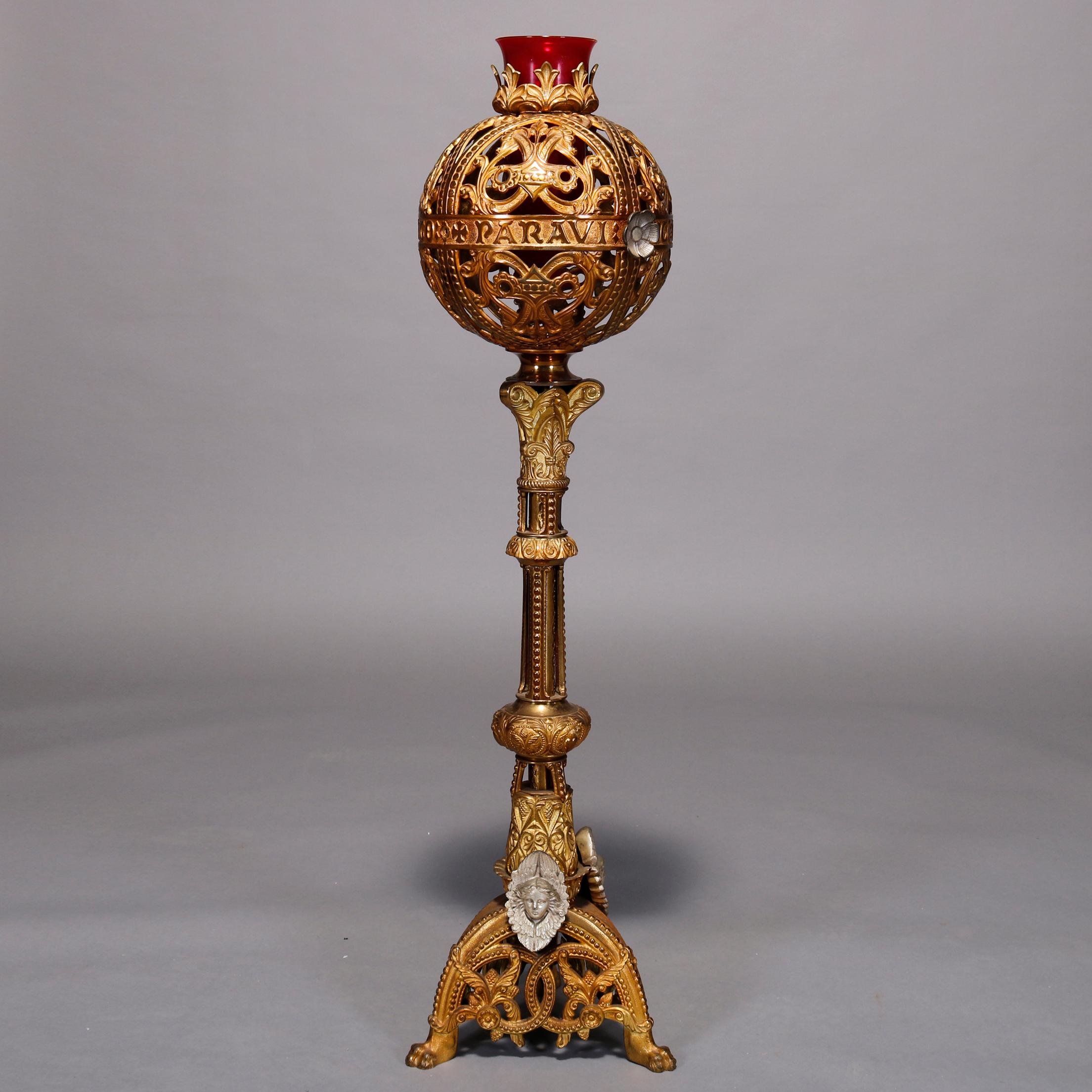 Antique Gothic Gilt Bronze and Glass Figural Monstrance Candelabra, 19th Century In Good Condition In Big Flats, NY