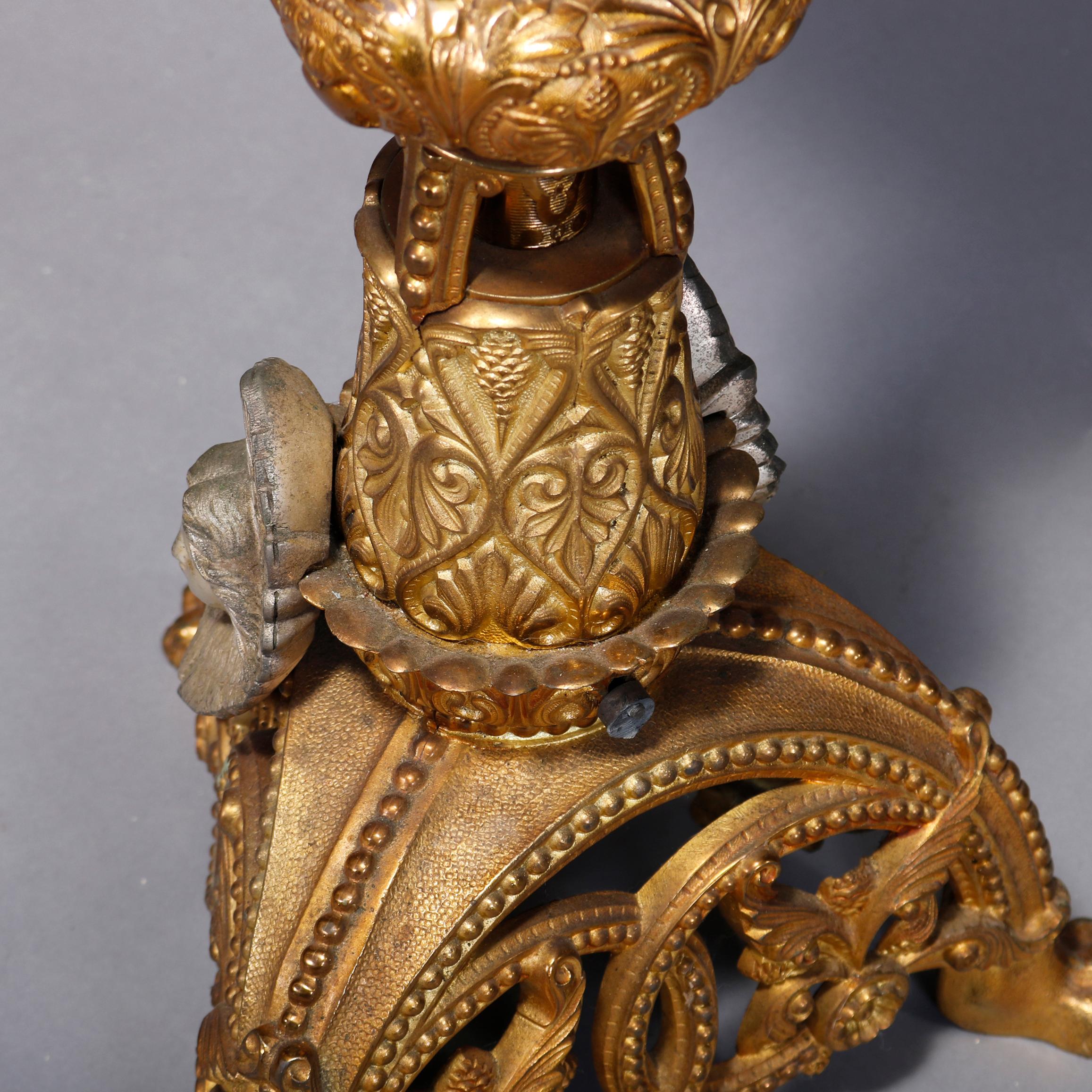 Metal Antique Gothic Gilt Bronze and Glass Figural Monstrance Candelabra, 19th Century
