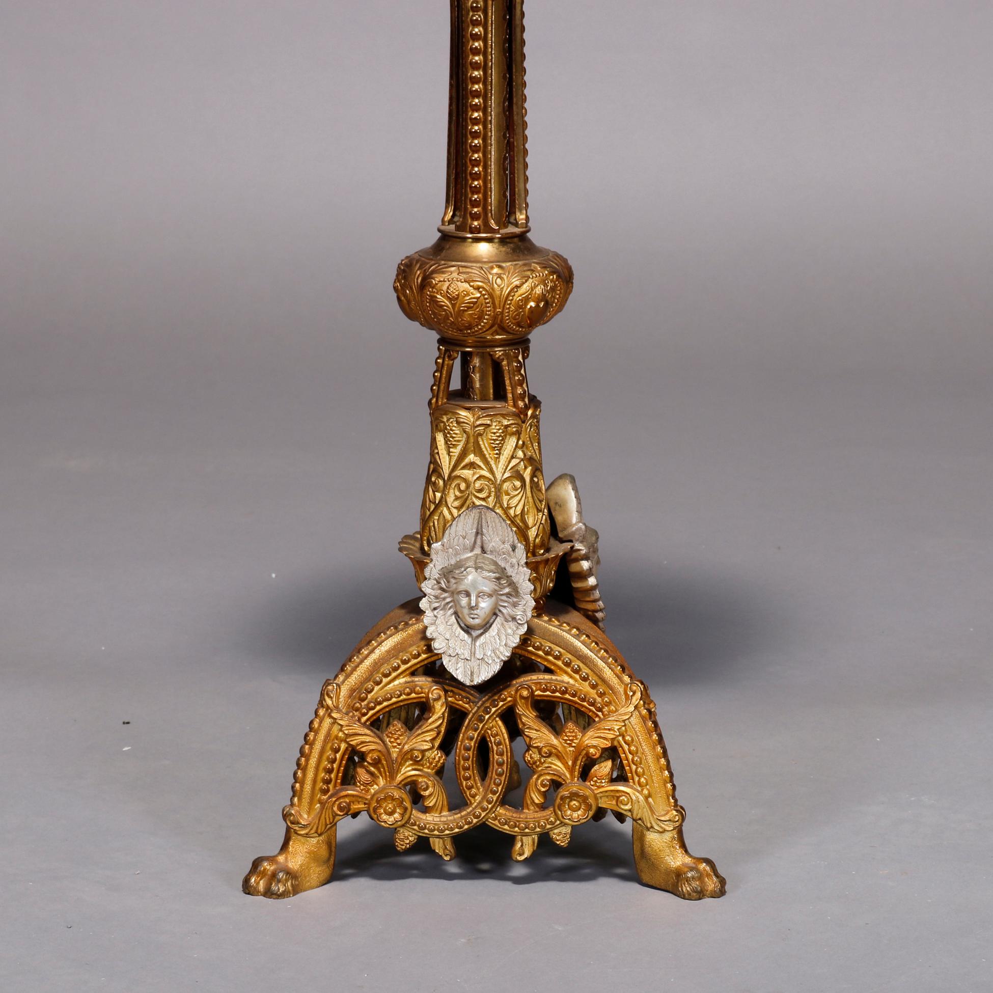 Antique Gothic Gilt Bronze and Glass Figural Monstrance Candelabra, 19th Century 1