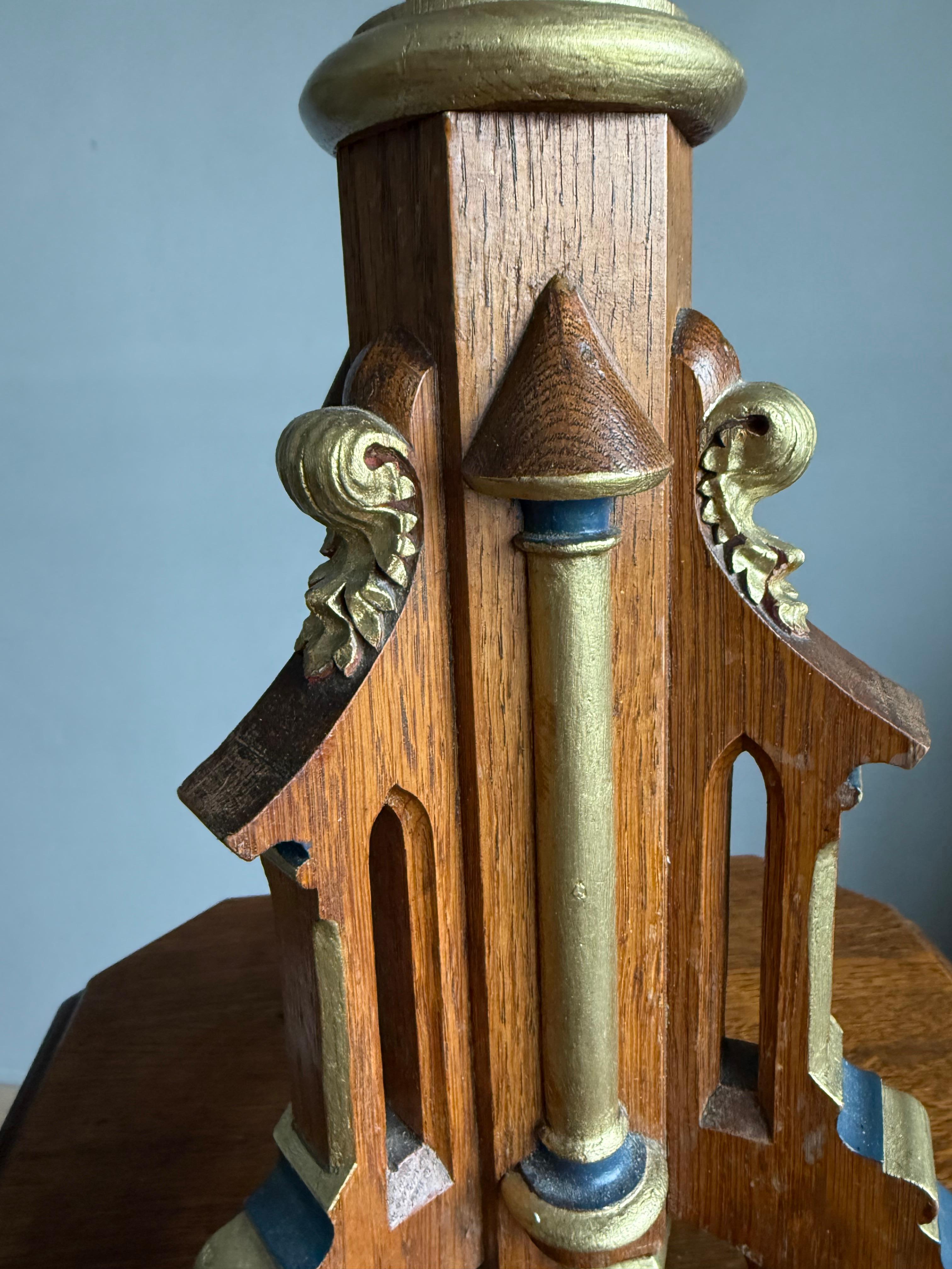 Antique Gothic Hand-Carved Crucifix w. Polychrome Corpus, European Church Relic For Sale 6