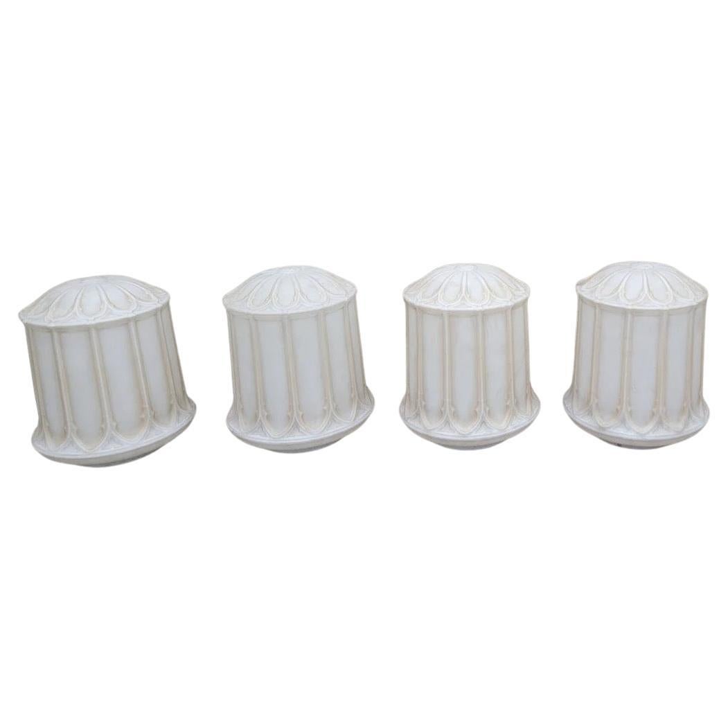 Antike viktorianische Milchglas-Pendelleuchten - 4er-Set