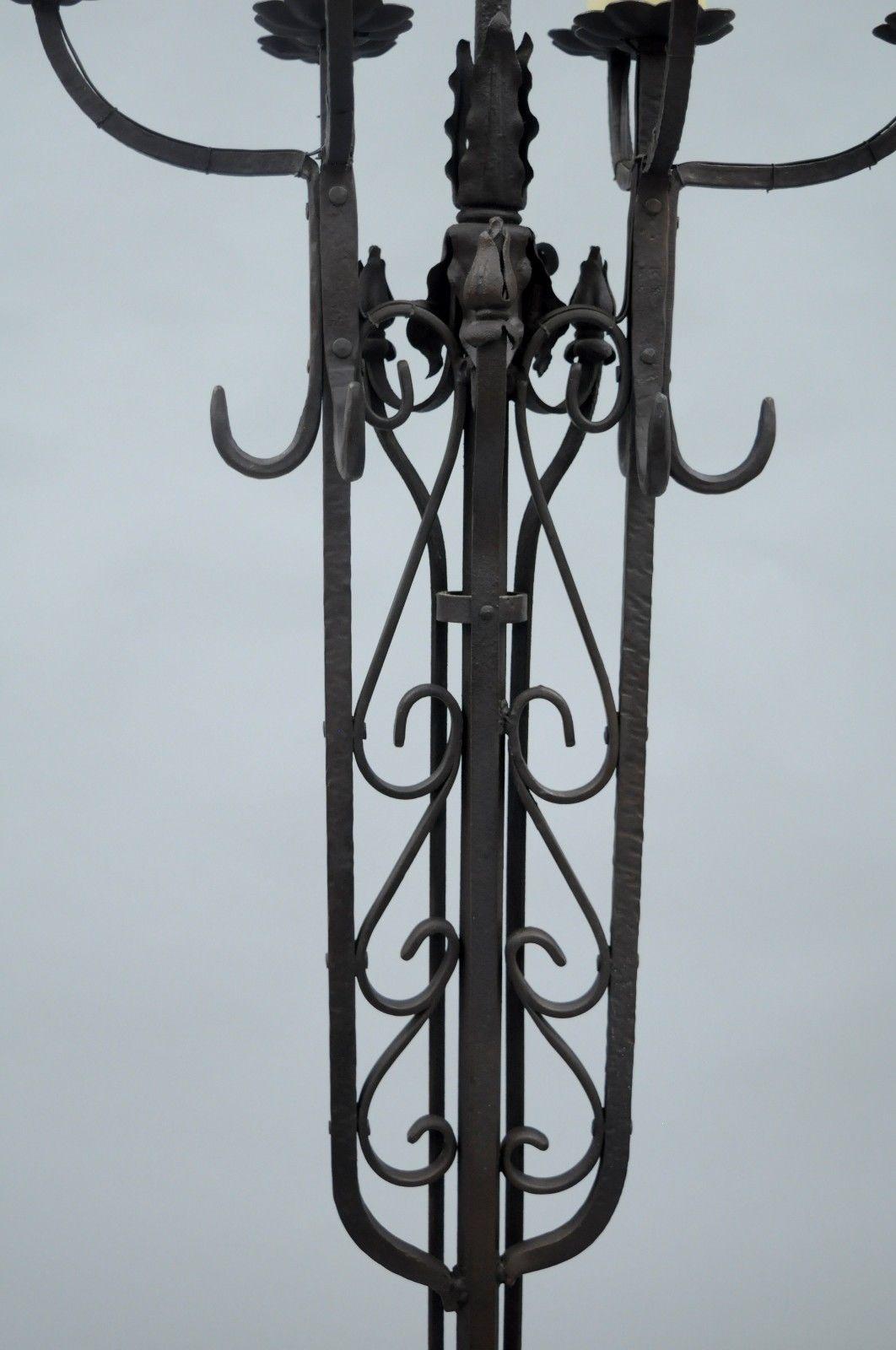 Antique Gothic Iron Candelabra Standing Floor Lamp Coat Hook Hanger 3